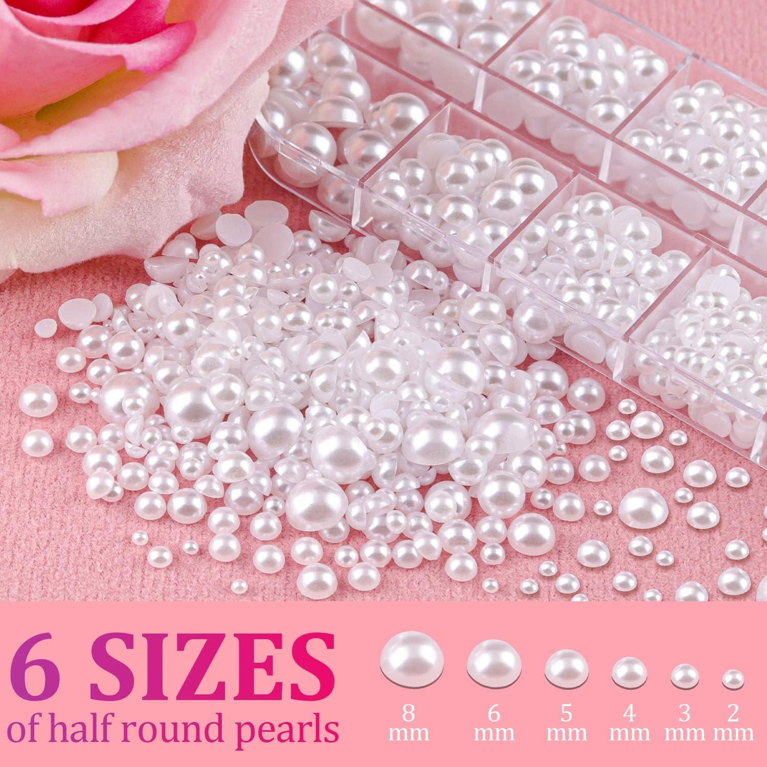 Flat Back Pearls for Nails, 6 Sizes Small Mini Half Round Pearls