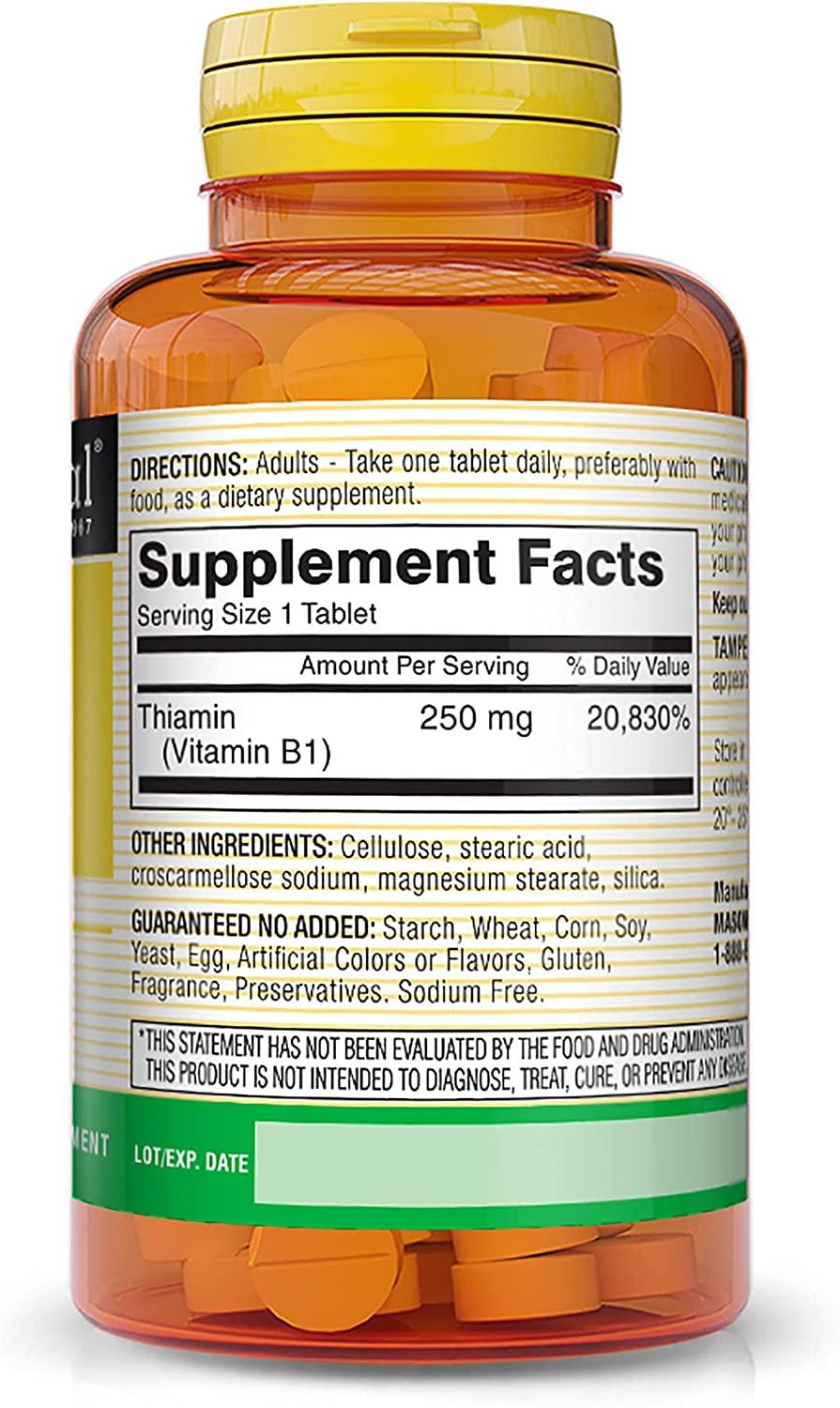 Mason Natural, Vitamin B1 Thiamine Tablets, 250 Mg, 100Count Bottle