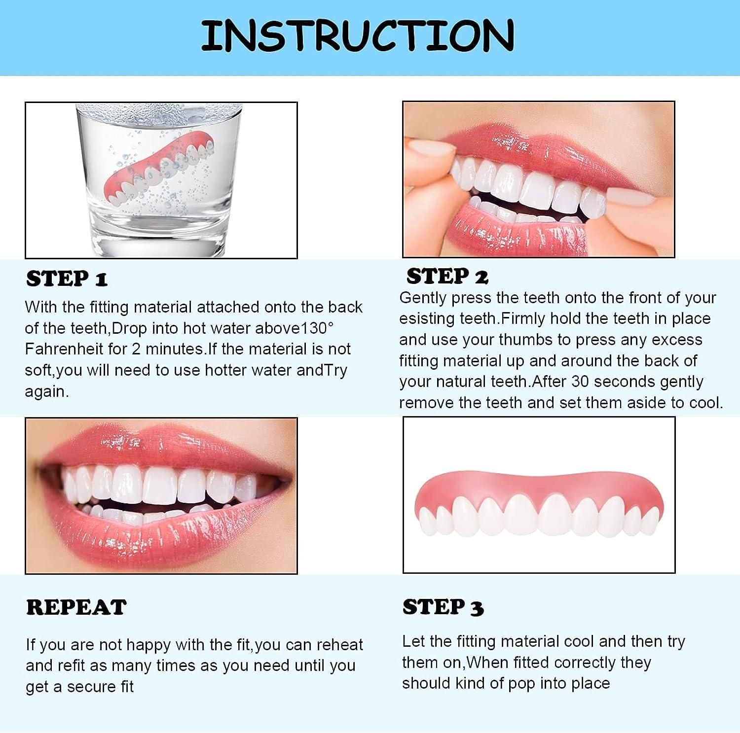 6 Sets Veneers Snap in Teeth, Teeth Filling Kit Permanent for Snap Covering  Missing Teeth Denture Filling Kit Temp Tooth Replacement 6 Pairs