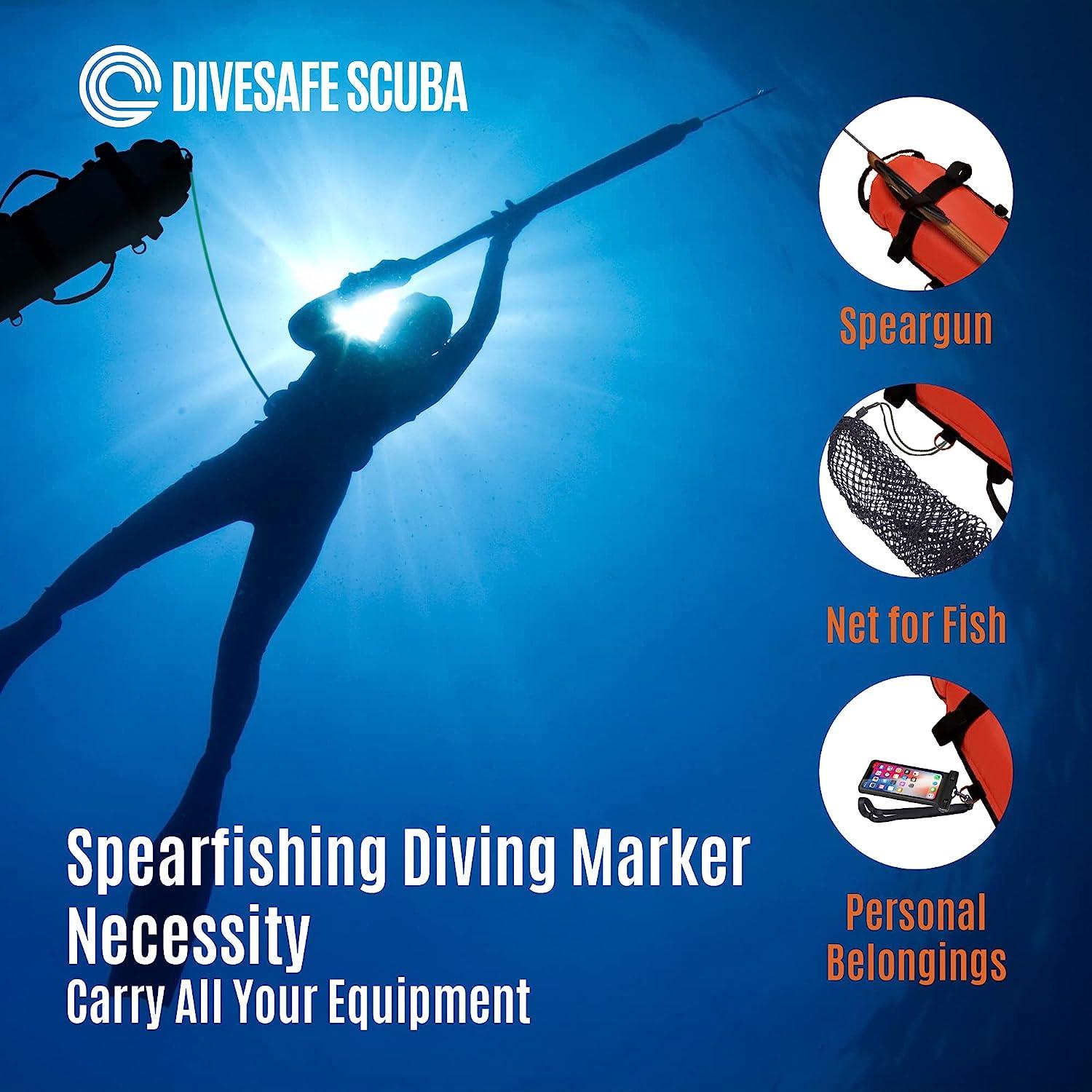 DiveSafe Torpedo Buoy Float for Scuba Diving, Spearfishing, Free Diving,  Snorkeling and Swimming - Includes 11 Clips/Bands for Accessories, Dive  Flag, High Visibility Reflective Band, and 100ft Line