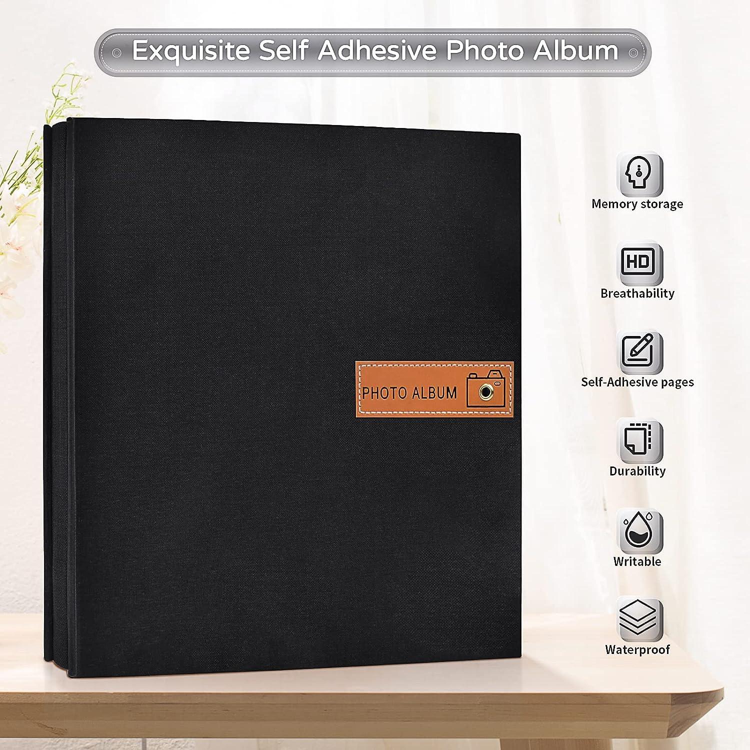 Popotop Large Photo Album Self Adhesive 4x6 5x7 8x10 Scrapbook Album DIY 60  Pages Picture Book,Gifts for Mom,Family Baby and Wedding,with Metal Pen and  Plastic Board 13x12.660pages Black