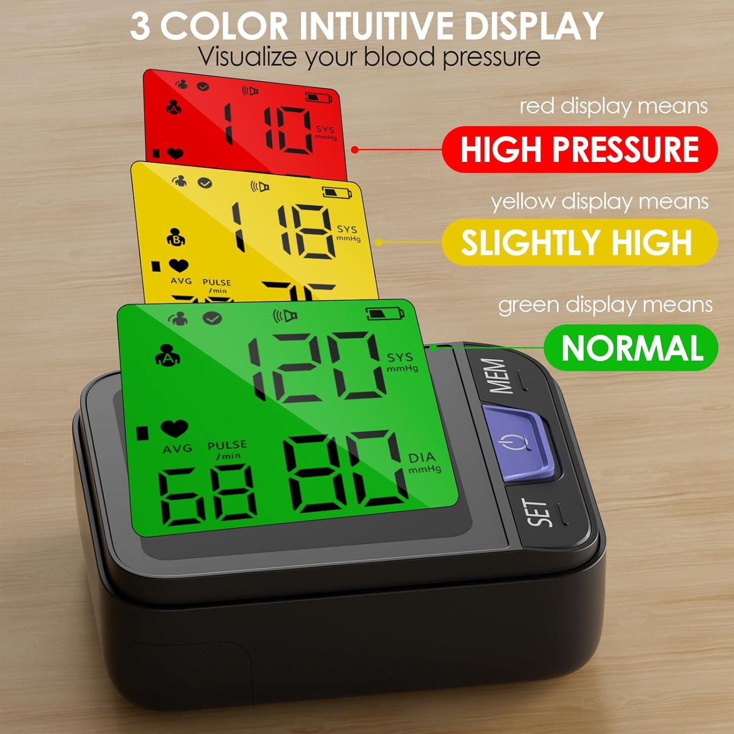 Aleshon Wrist Blood Pressure Monitor With Adjustable Cuff | 3-Color Indicator & Dual Memory Voice Large Lcd Display Digital Bp Machine Black - View #4
