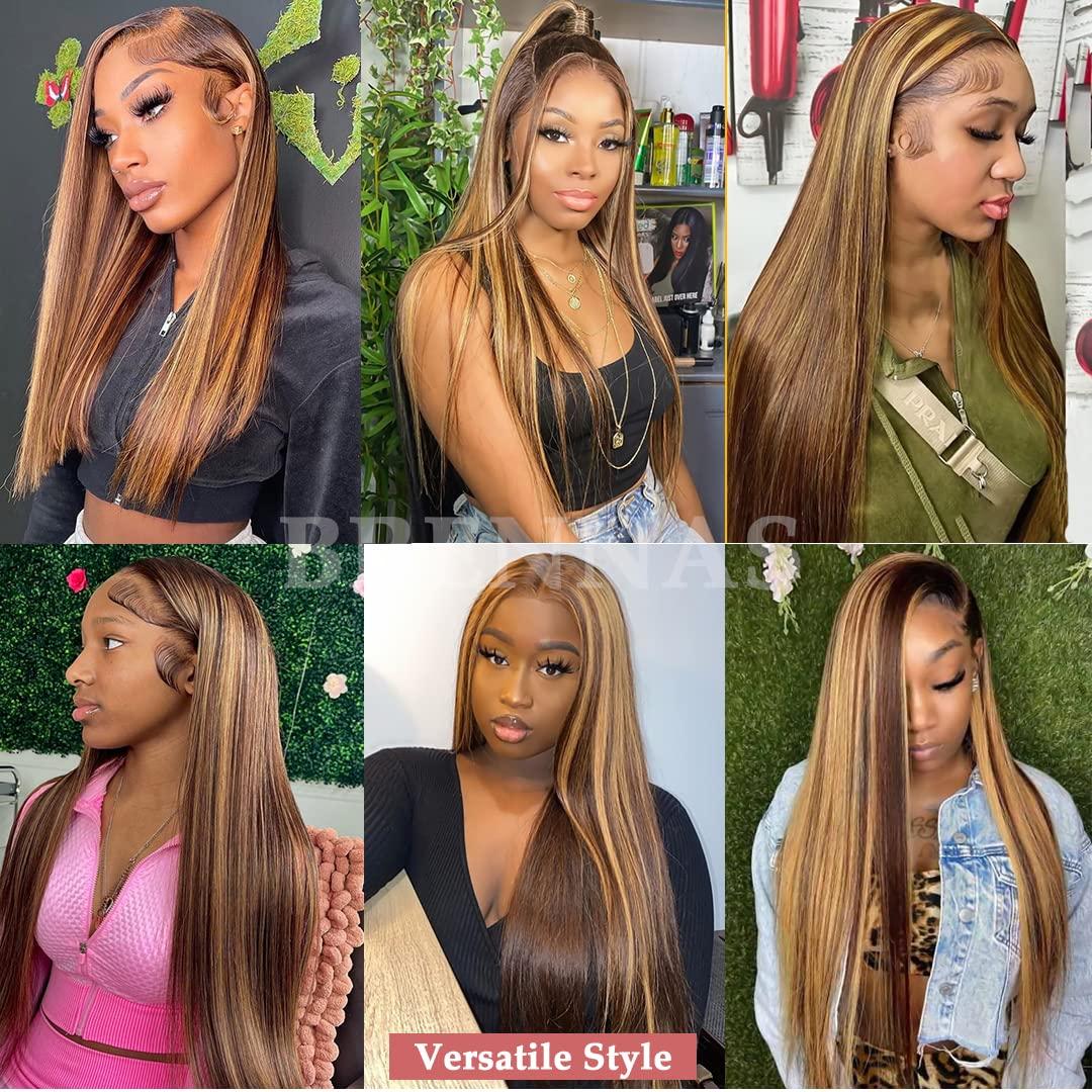 Brennas Hair Ombre Highlight Lace Front Wig Human Hair for Black Women  Brown Honey Blonde Colored 13x4x1 T Part HD Lace Frontal Brazilian Straight  Wigs with Baby Hair Pre Plucked 150%Density 20