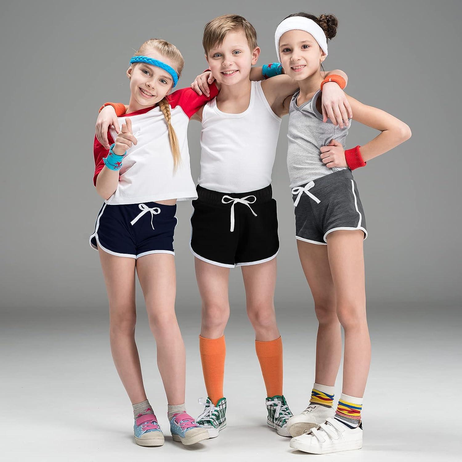 Ruisita 3 Pieces Girls Boys Running Athletic Shorts Dance Sport Shorts  Summer Workout Shorts for Toddler Kids 4-5T Black, Dark Grey, Navy Blue