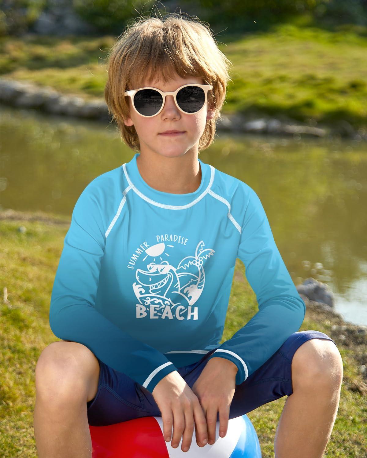 Maillot Bain Garcon Auranso Boys Rash Guard Short Sleeve Boys Swim - Main Image