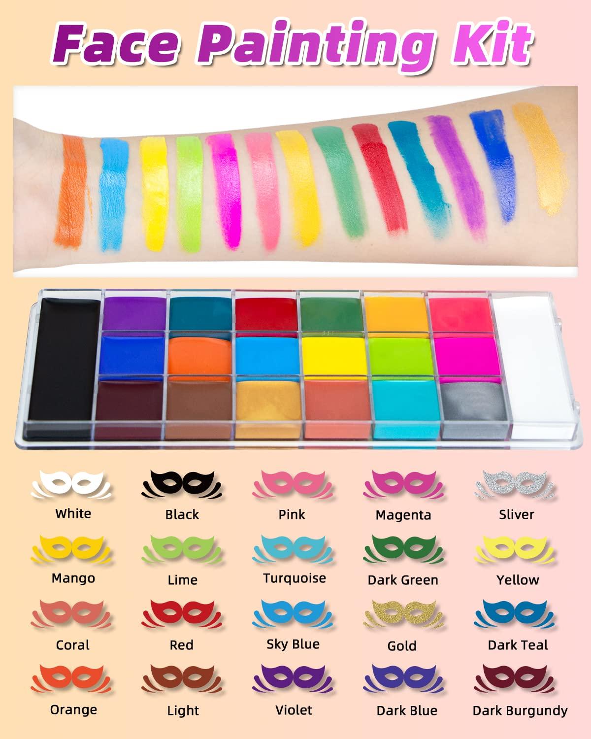 Fantastory Face Paint Kit 158pcs, 20 Colors, Halloween Ultimate