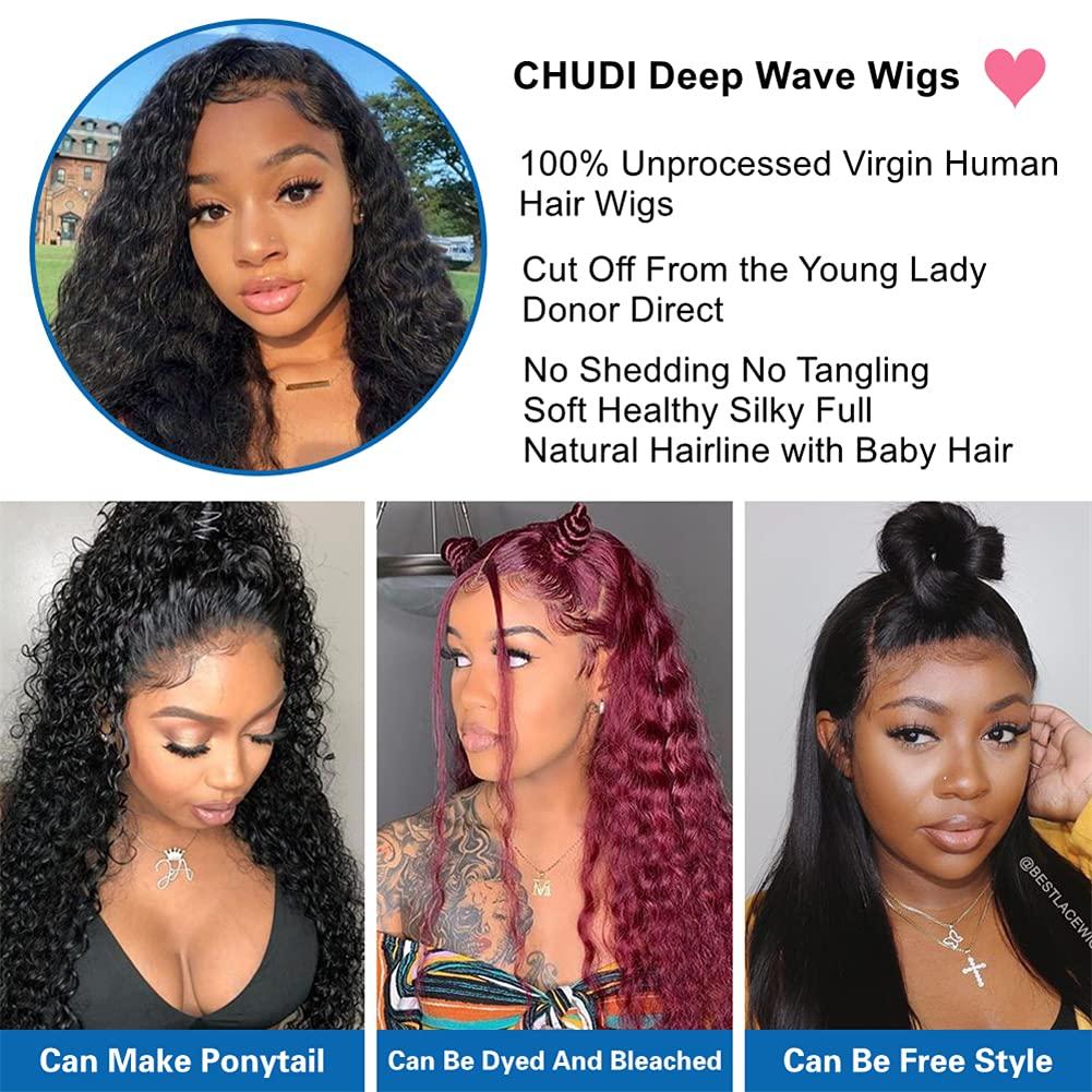 30 inch Deep Wave Lace Front Wigs Pre Plucked Hairline with Baby Hair 180%  Density Glueless 13x4 HD Transparent Deep Curly Lace Frontal Wigs  Unprocessed Brazilian Virgin Human Hair Wigs for Women