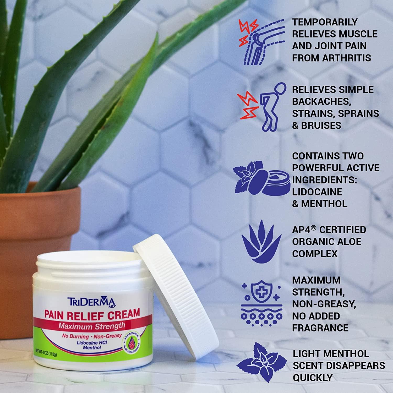 TriDerma Pain Relief Cream 4 oz Jar Relieves Aches, Muscle, Foot