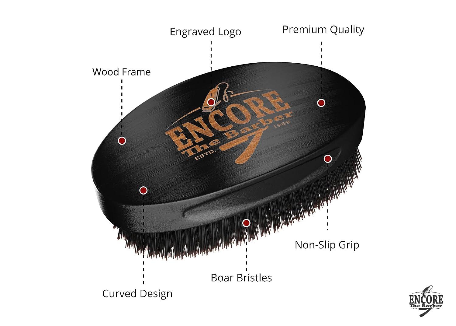 Encore The Barber 360 Wave Brush medium boar bristle curved palm for