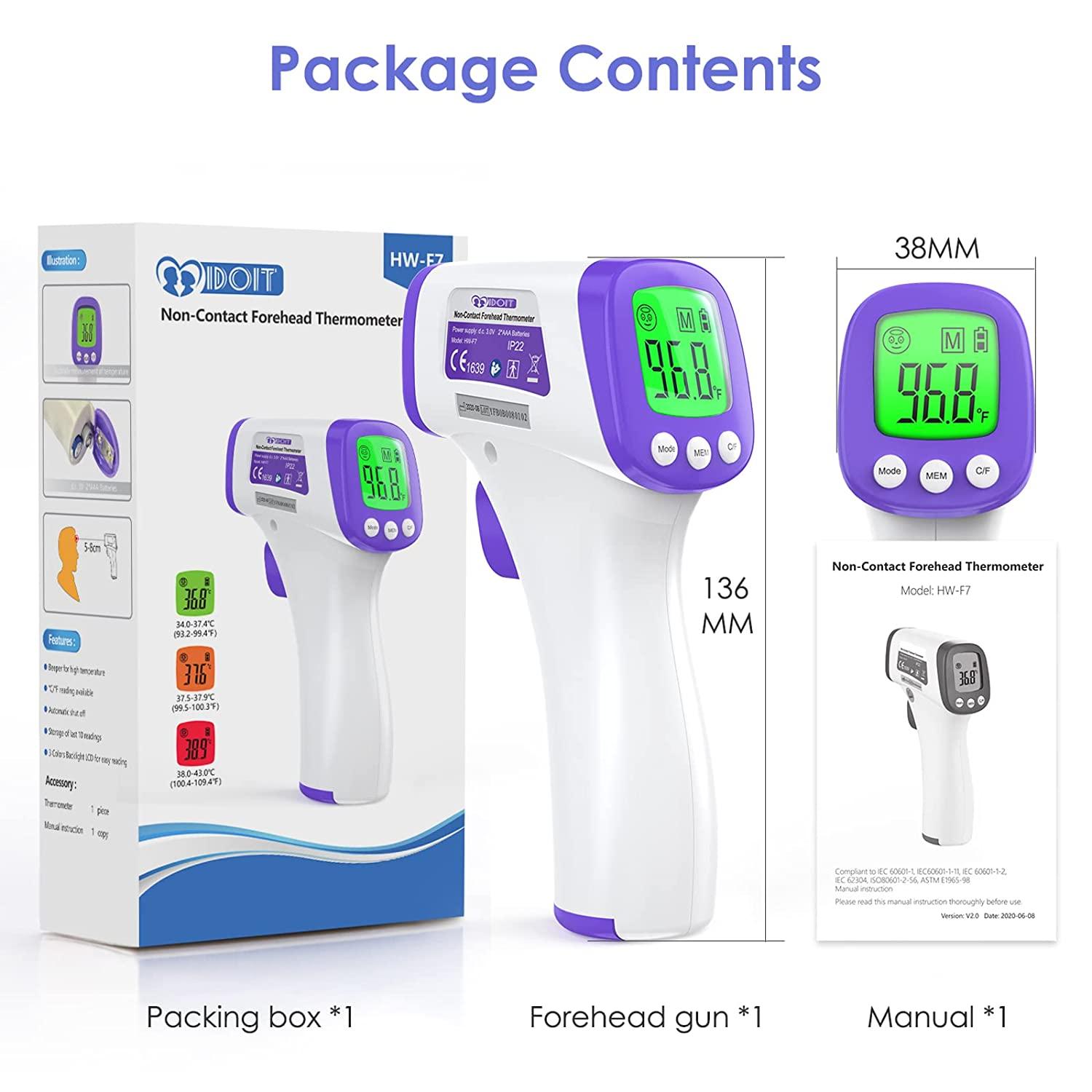 Forehead Thermometer for Adults Kids IDOIT Infrared Fever Thermometer