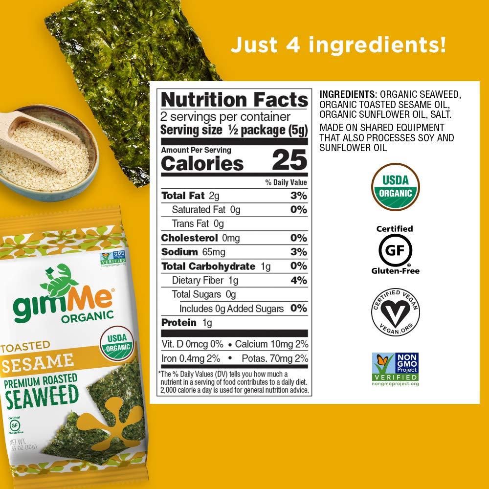 gimMe Organic Toasted Sesame Seaweed Sheets 12 Count Keto, Vegan