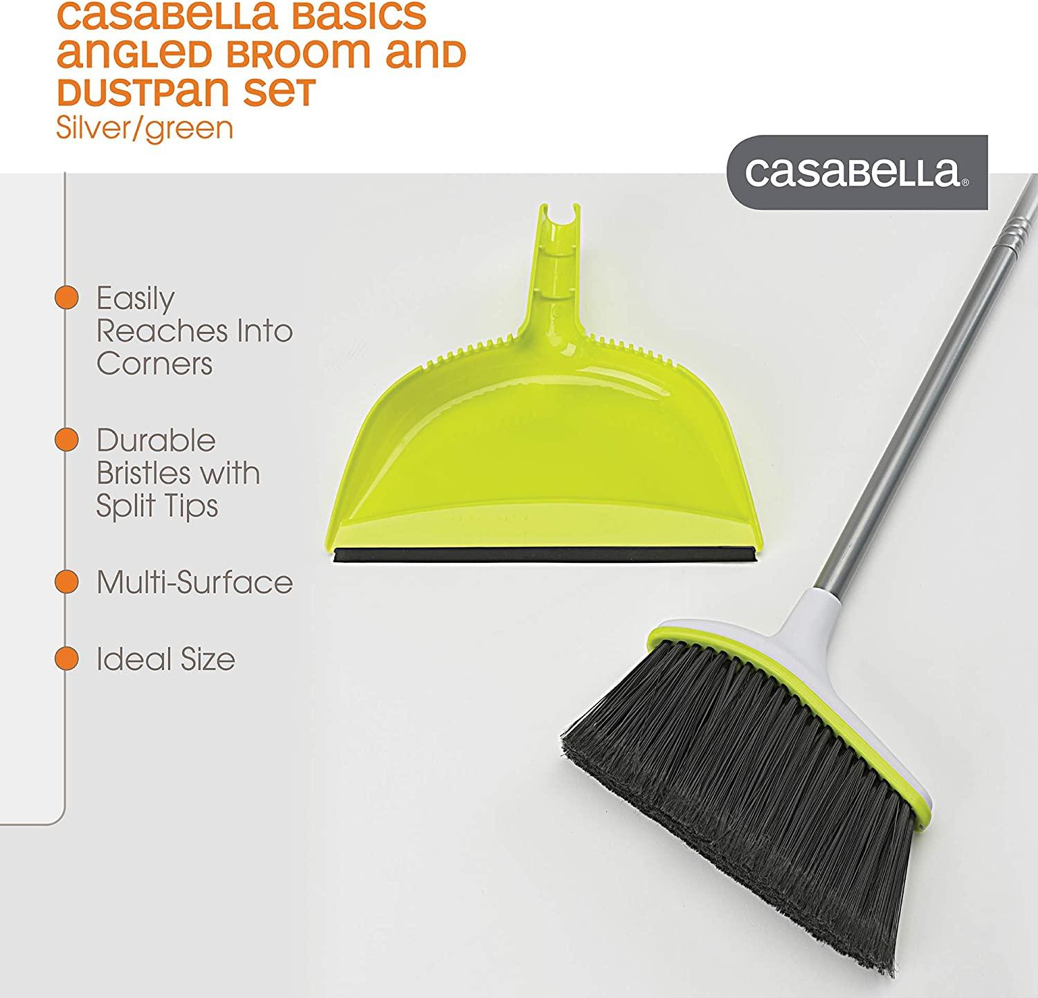 Casabella Basics 2Piece Angled Broom and Dustpan Set Silver/Green