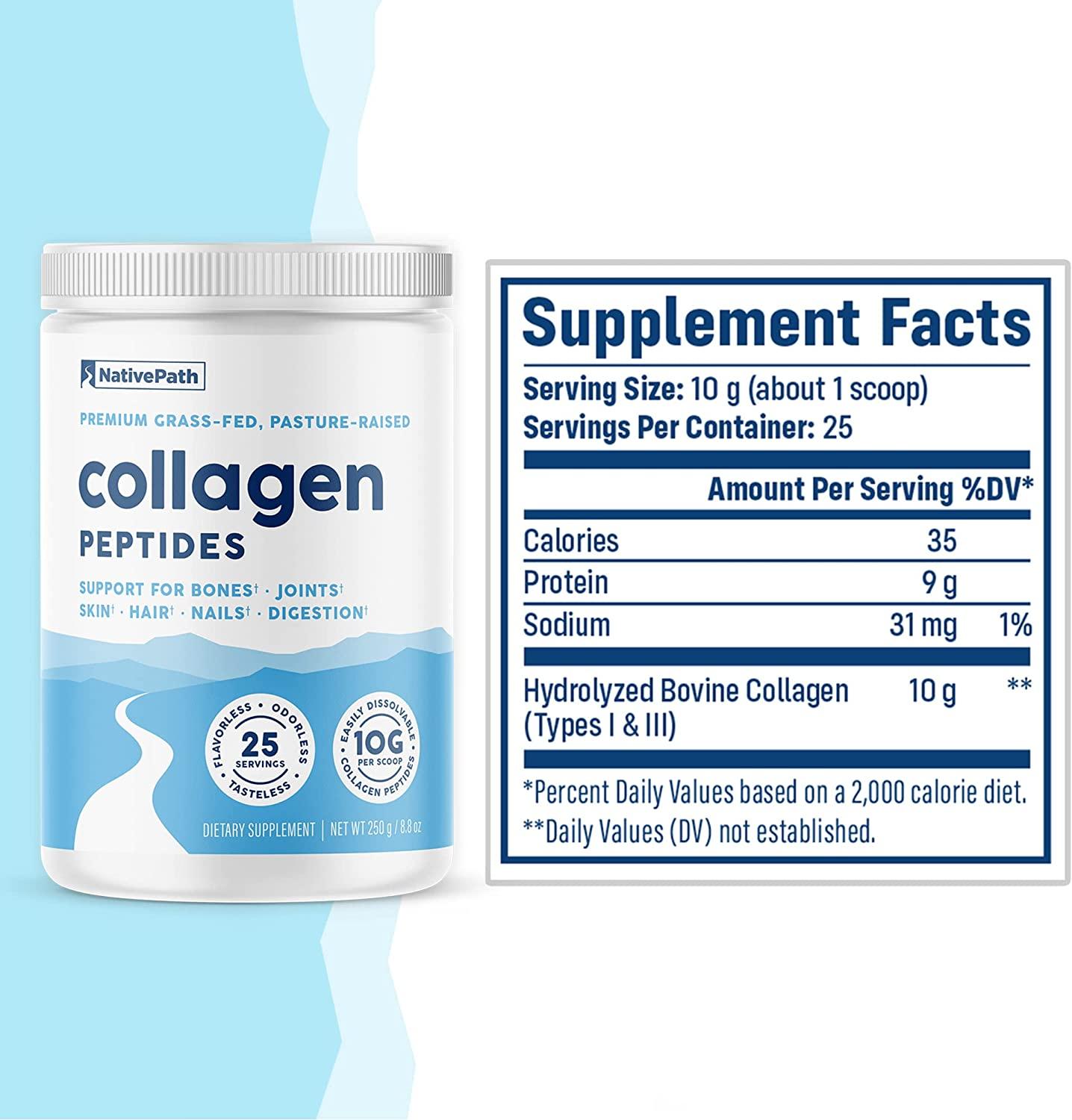 Nativepath Collagen Peptides Protein - Hydrolyzed Type 1 NativePath Collagen Peptides Protein Powder for Skin, Hair, Nails - 8.8