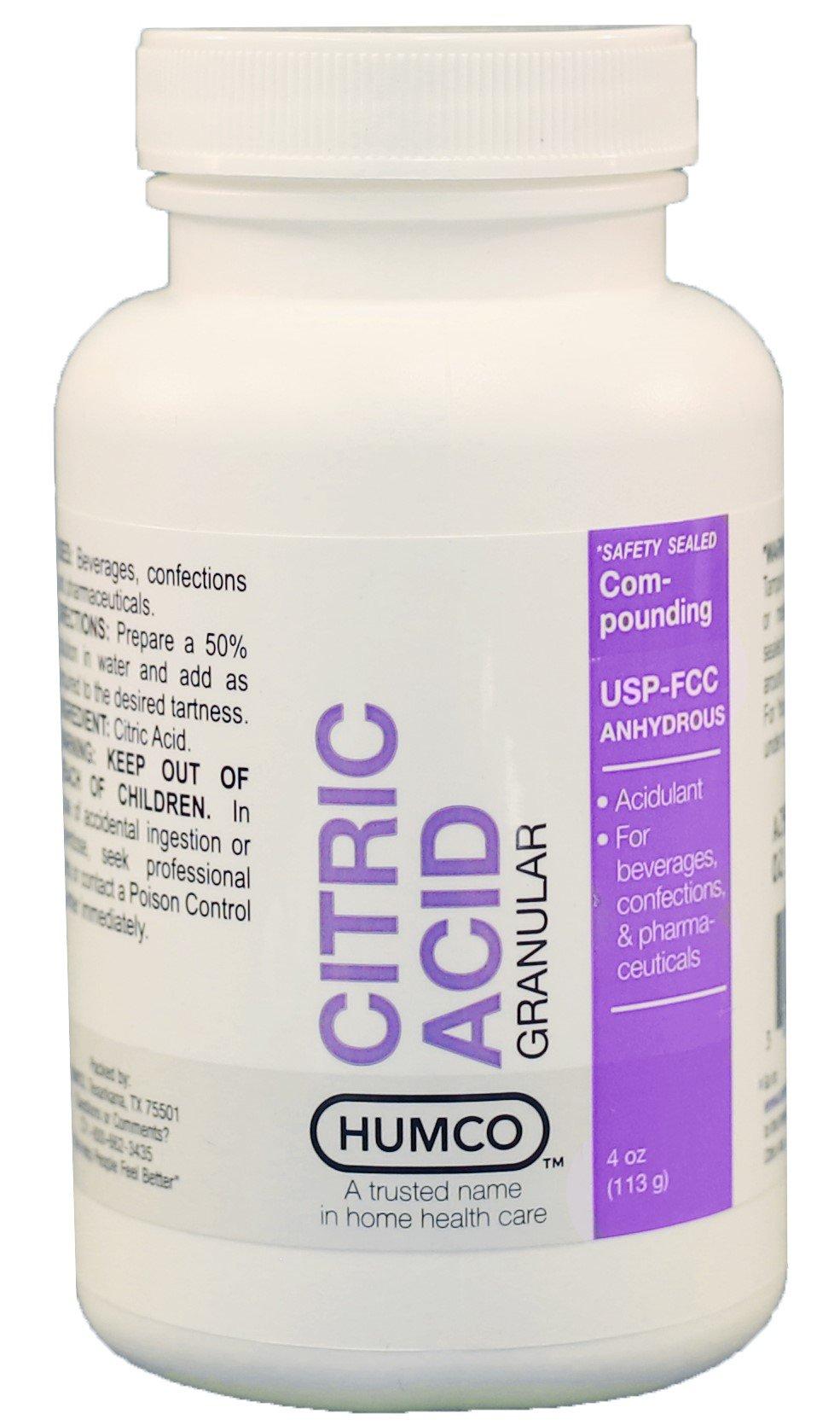 Humco Citric Acid Granular USP Anhydrous 4 oz 100 Pure Top Quality