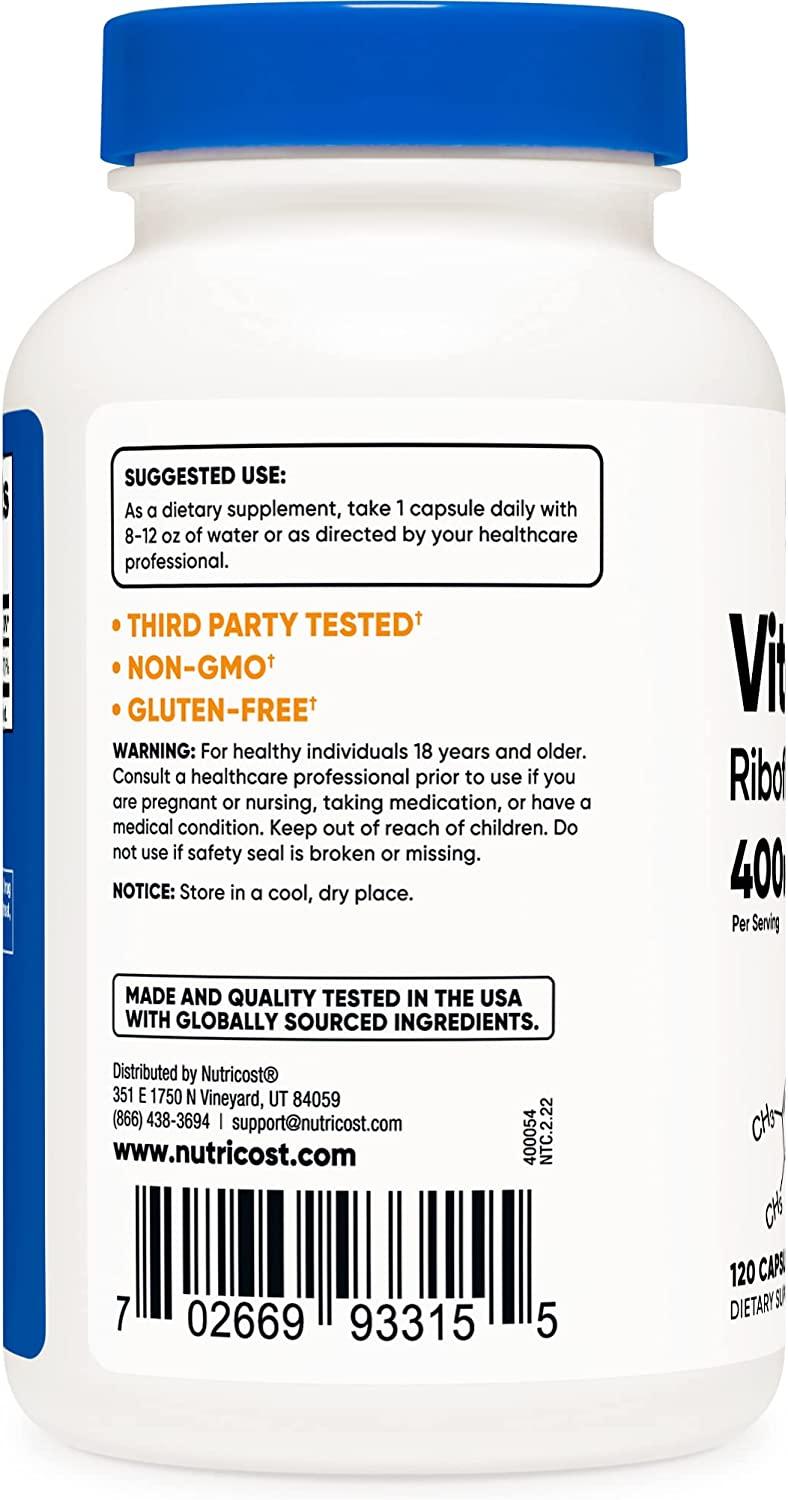 Nutricost Vitamin B2 400mg 120 Capsules Pack of 2