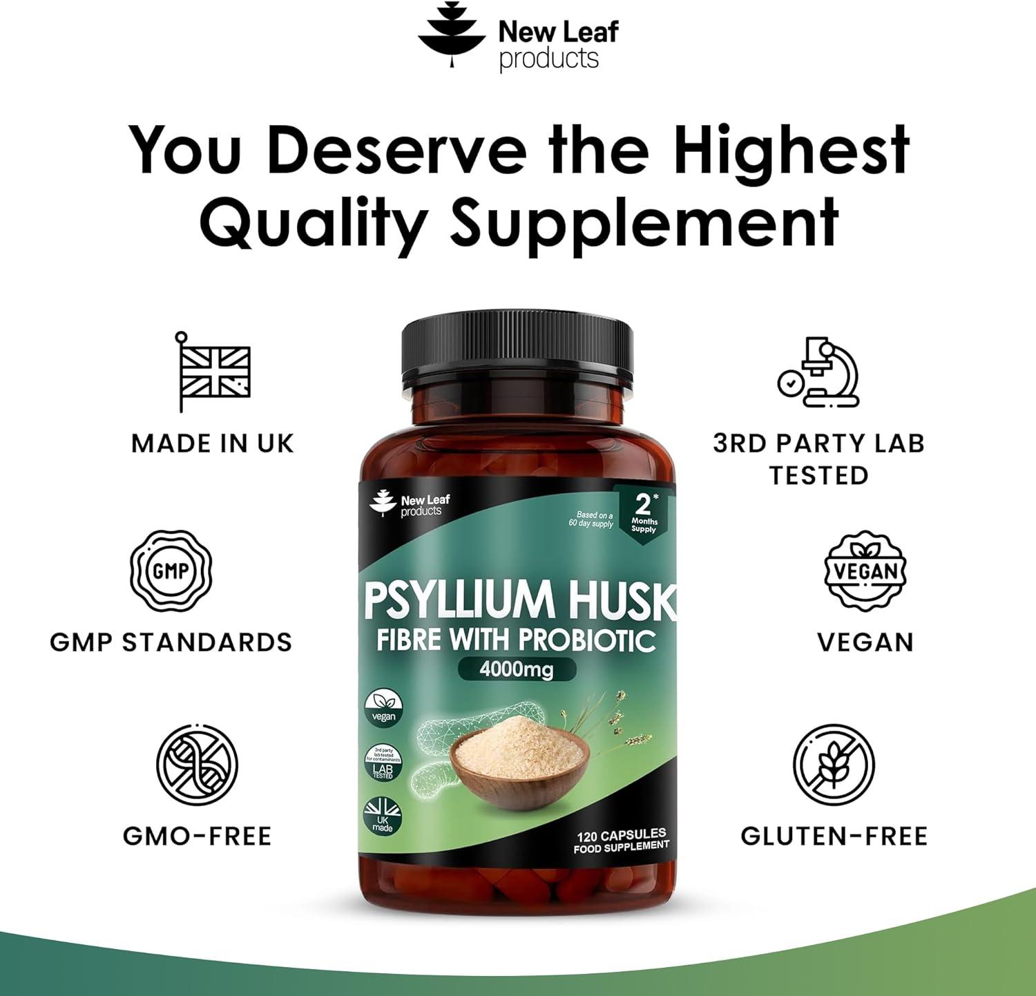Fibre Supplement 4000mg Psyllium Husk With Probiotic Acidophilus High