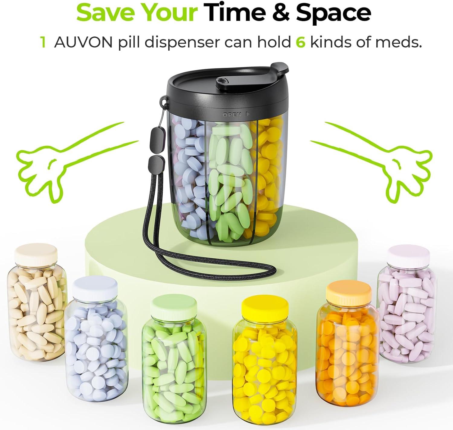 AUVON Pill Dispenser With 7 Large Compartments, Cute Portable Supplement Pill Box With Anti