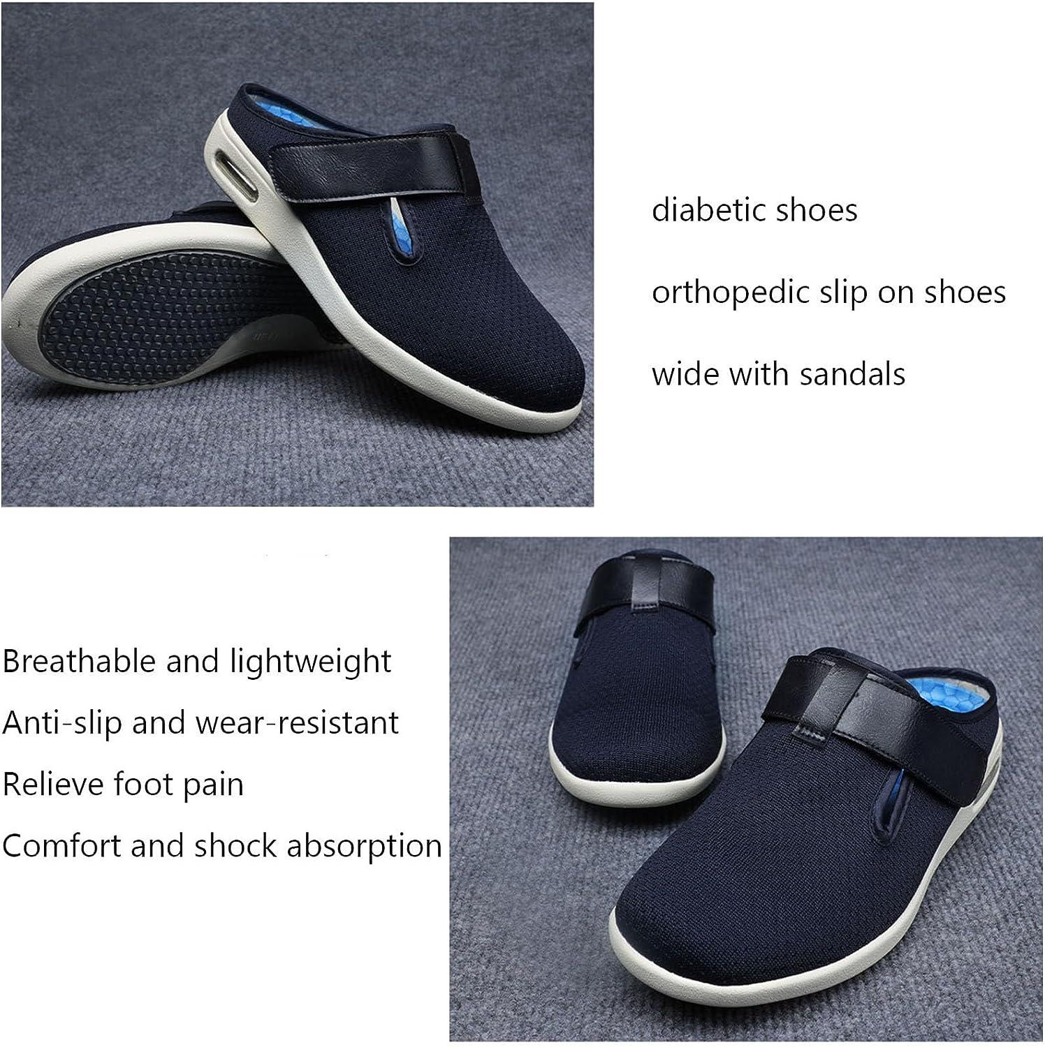 Men's Stylish Diabetic Slippers with Adjustable Closure Dark Blue, Size 7