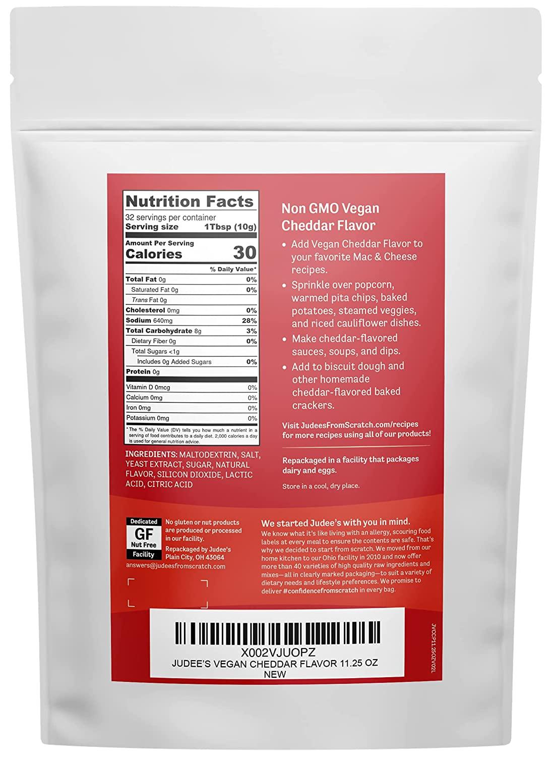 Judees Vegan Cheddar Flavor Powder 11.25oz - 100% Non-GMO, Vegan ...