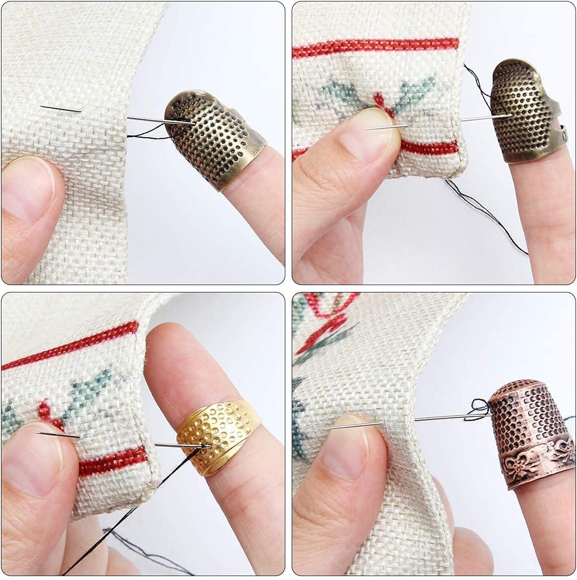4 Pack Sewing Thimble Finger Protector, Adjustable Finger Metal Shield Protector Pin Needles Sewing Quilting Craft Accessories DIY Sewing Tools