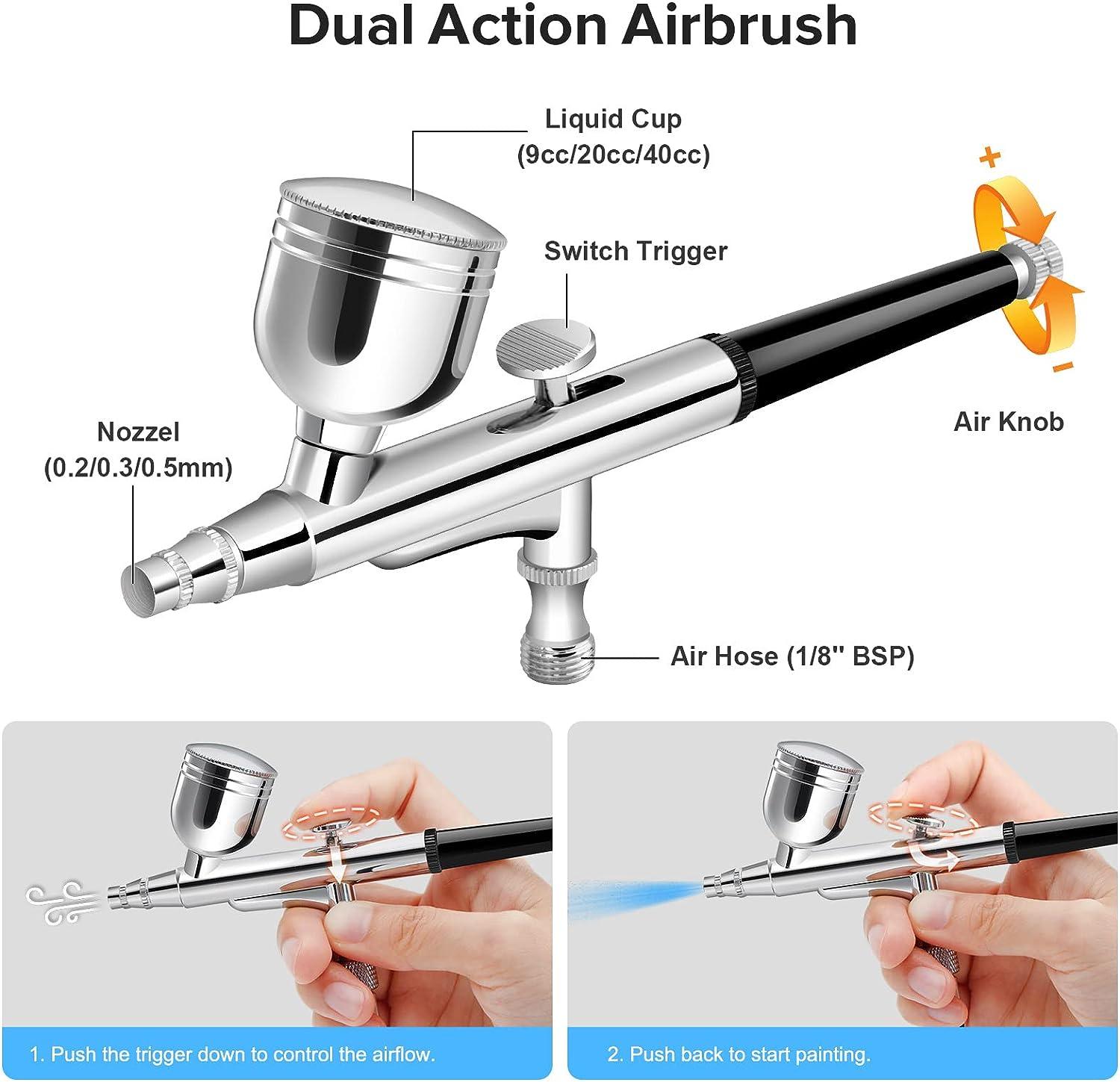 Dual Action Airbrush Kit Gravity Air Brush Gun with 0.3/0.5mm