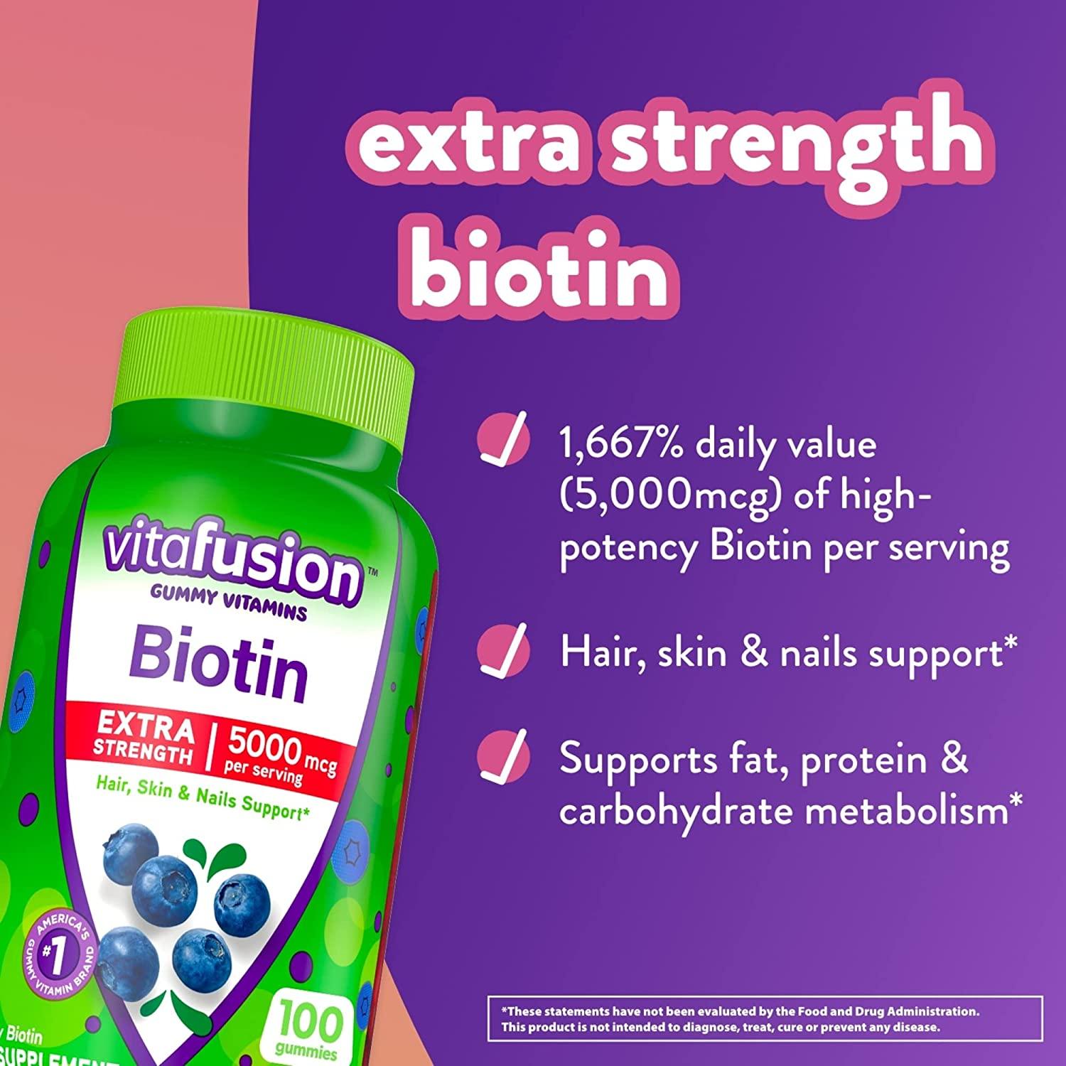 VitaFusion Extra Strength Biotin Natural Blueberry Flavor 5000 mcg 100  Gummies