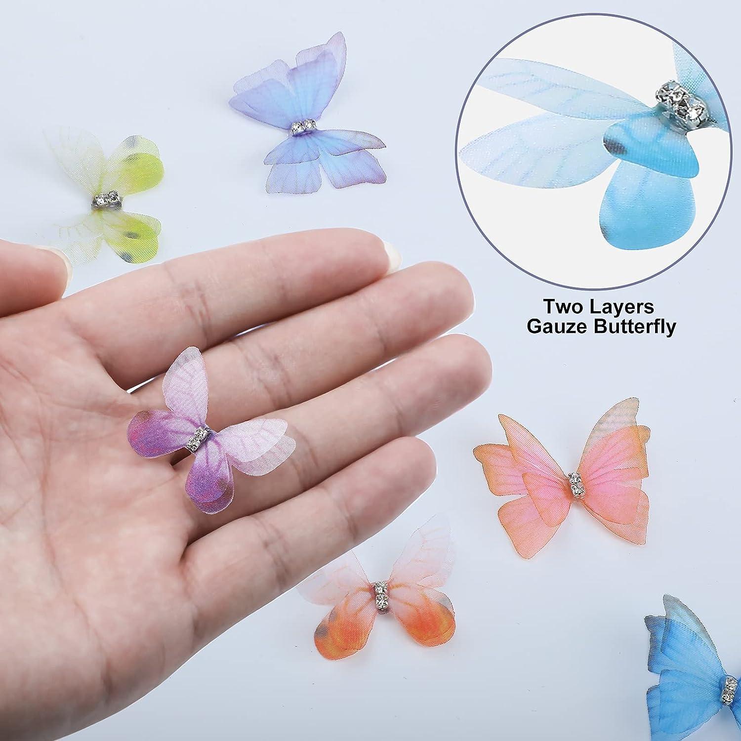 80 Pieces Organza Butterfly Colorful 2-Layers Butterfly Appliques