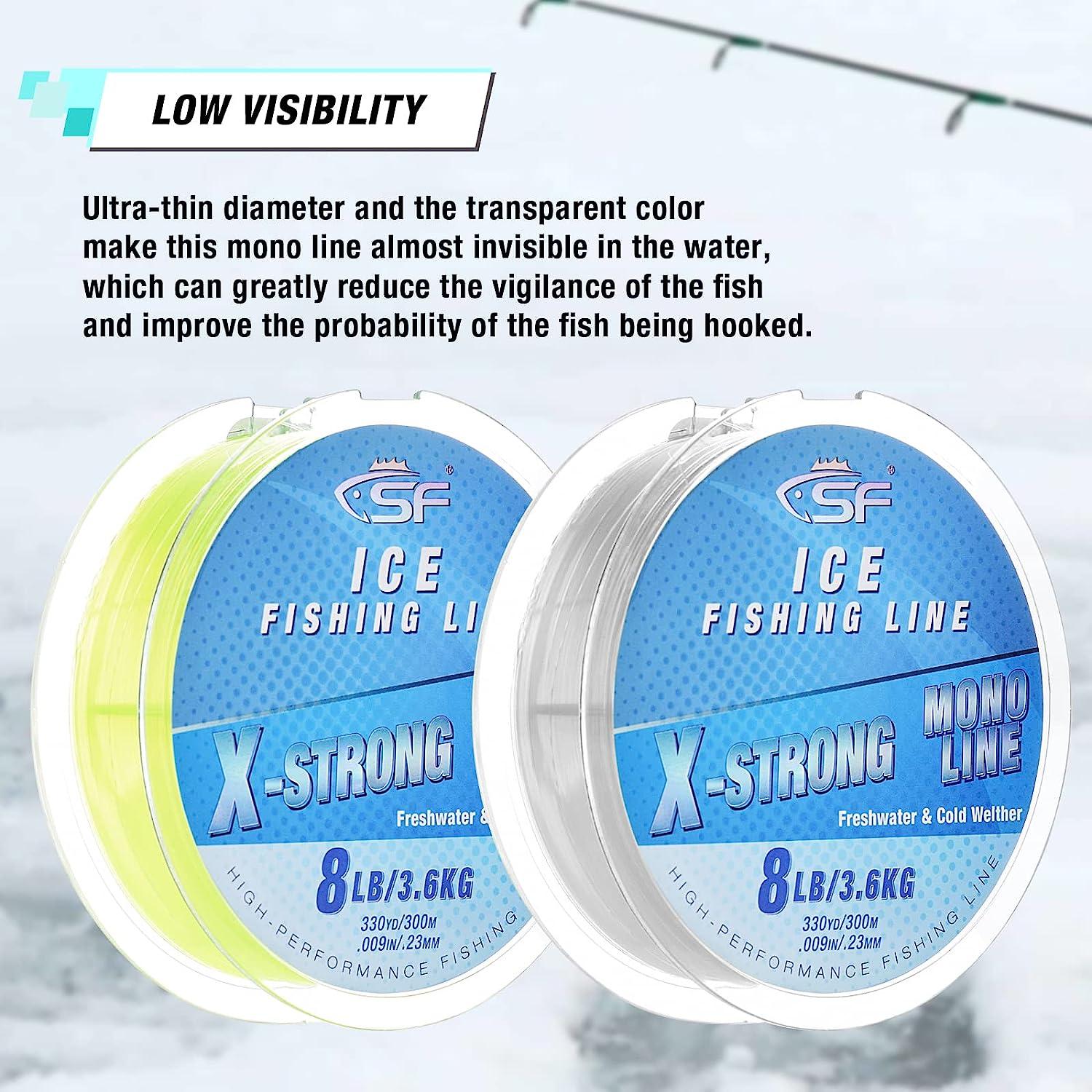 SF X-Strong Monofilament Ice Fishing Line with Spool Mono Line 3/4/6/8LB  330YD/300M Clear/Fluor Green Fishing Wire Freshwater Fluor Green 3LB/1.3KG