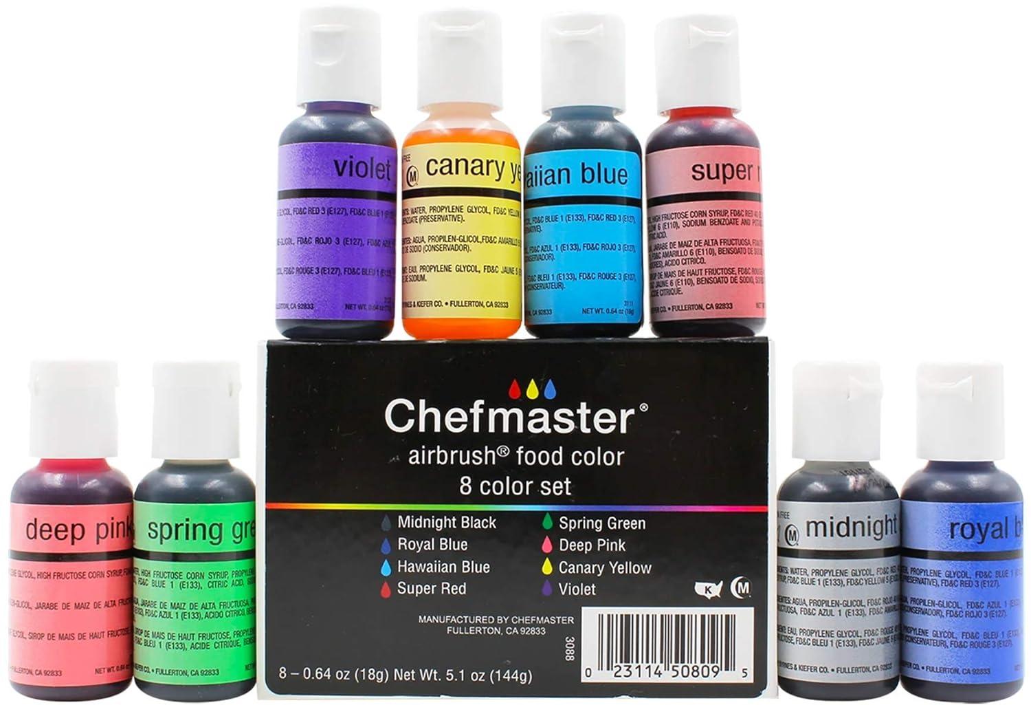 Chefmaster Airbrush Food Coloring Kit 8 Pack True to Shade Colors