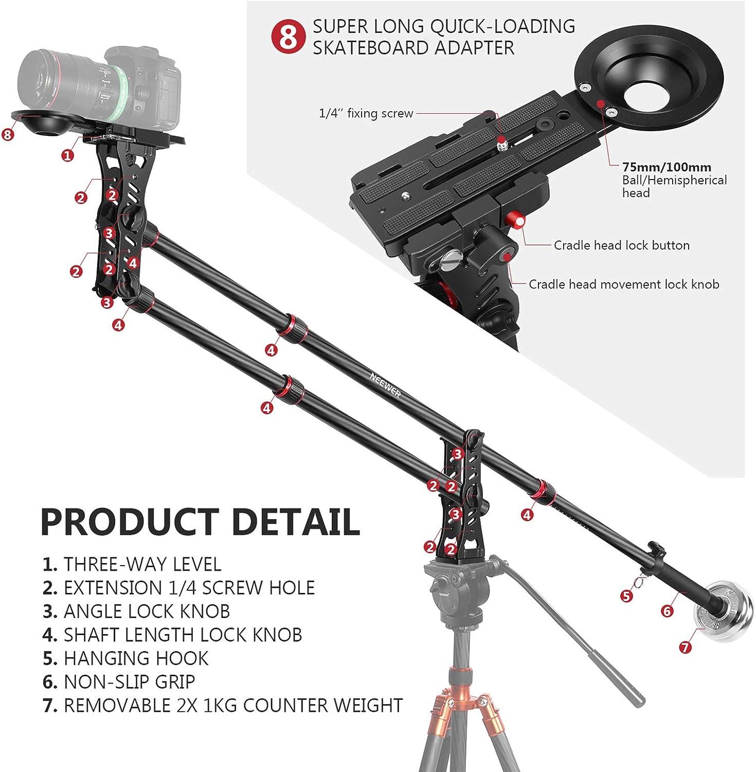 Neewer 70 inches/ 177Centimeters Carbon Fiber Jib Arm Camera Crane with