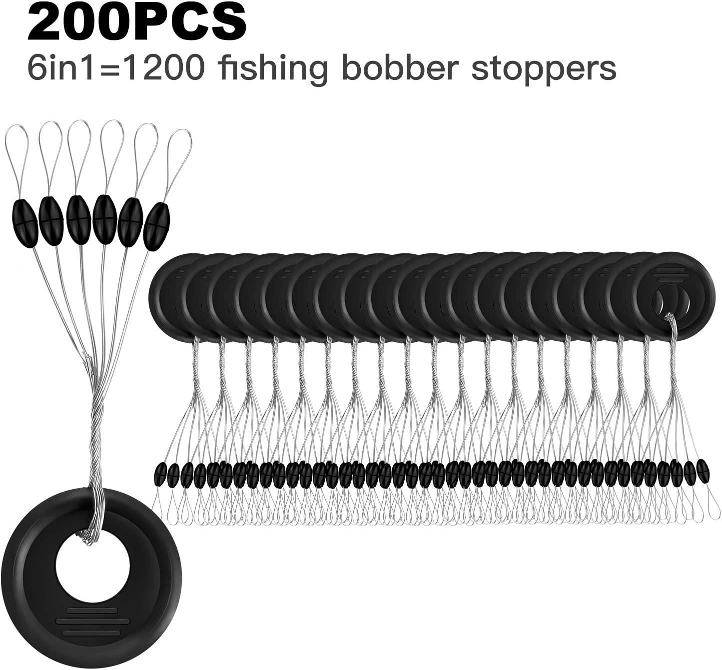 Outus 1200 Pieces Fishing Rubber Bobber Beads Stopper 6 in 1 Black Float  Sinker Stops Medium Oval Shape