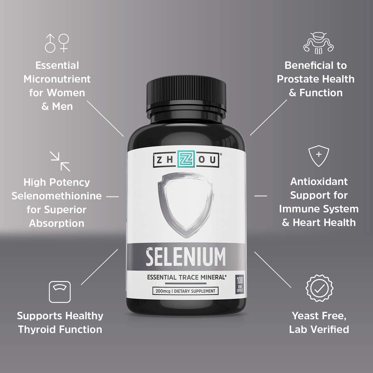 Zhou Selenium 200mcg for Thyroid Prostate and Heart Health Essential