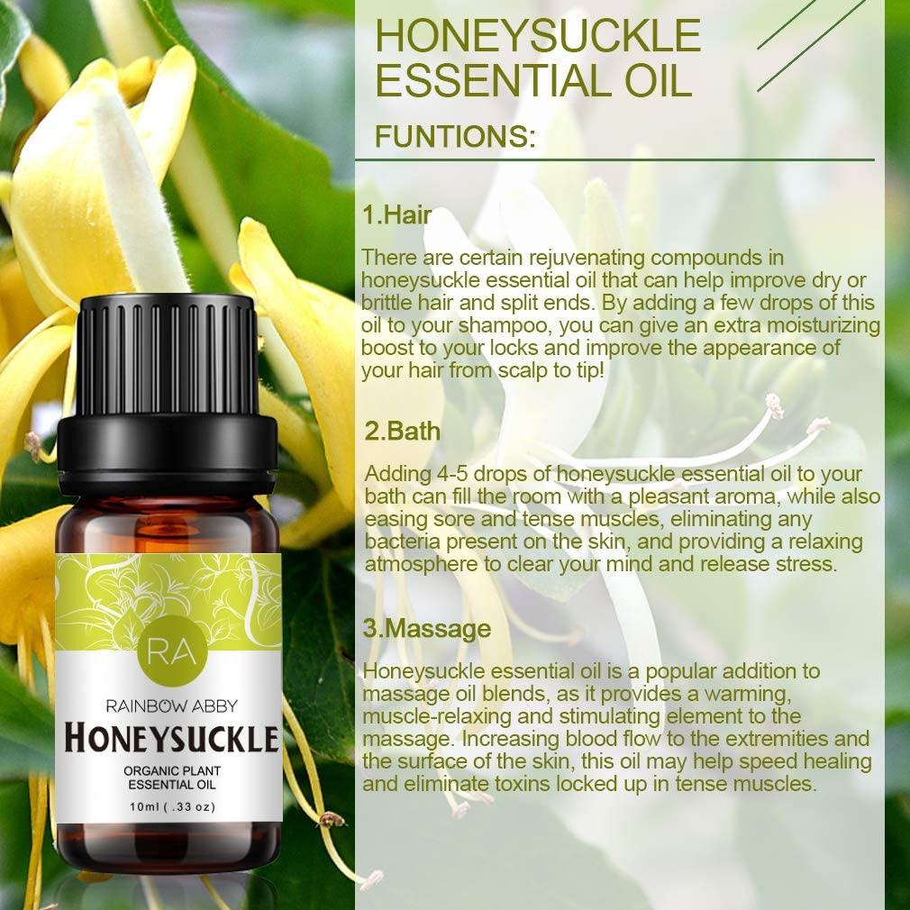 RAINBOW ABBY Honeysuckle Essential Oil 10ml - 100% Pure Aromatherapy  Honeysuckle Oil for Diffuser, Soaps, Candles, Massage, Skin Care