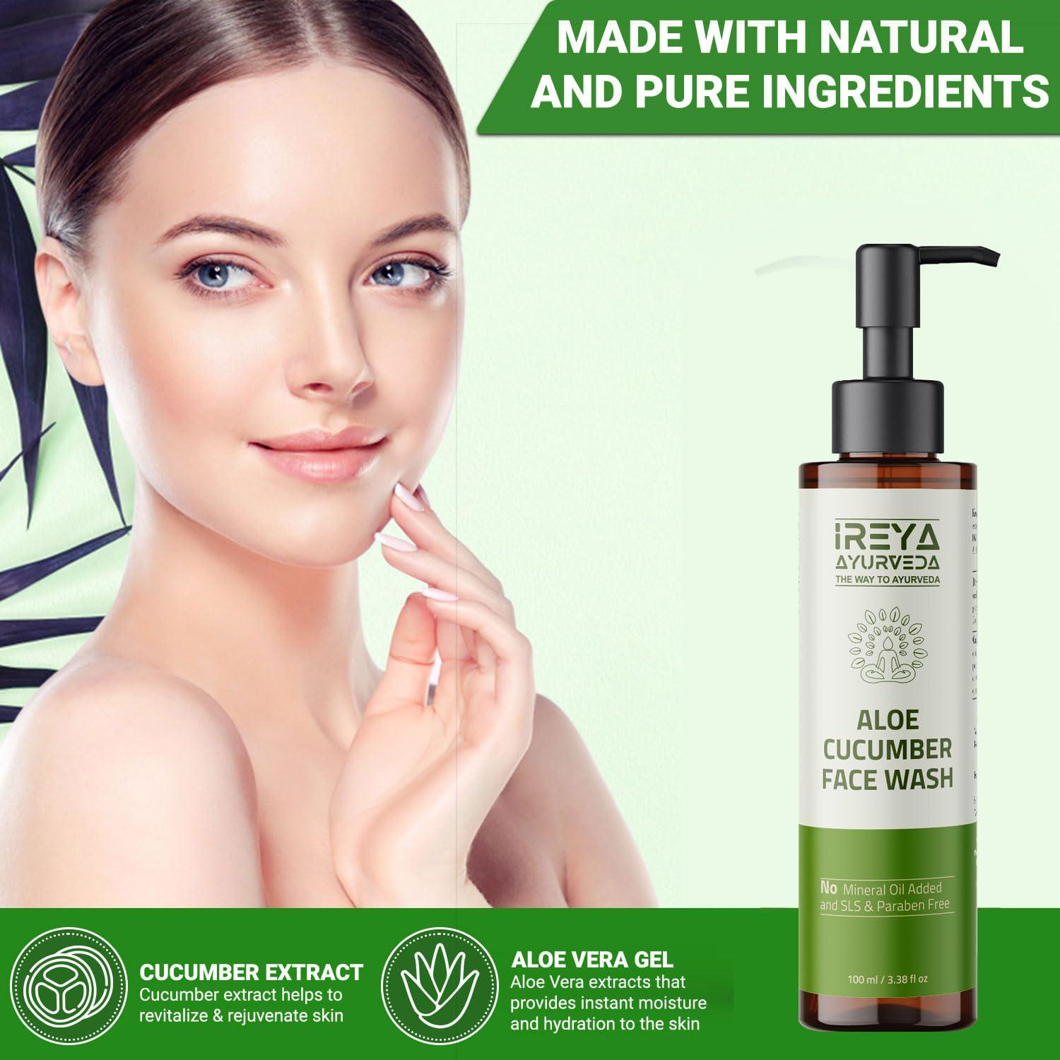 Aloe Vera Cucumber Face Wash 100ml | Vegan Cruelty-Free Cleanser for Men &  Women