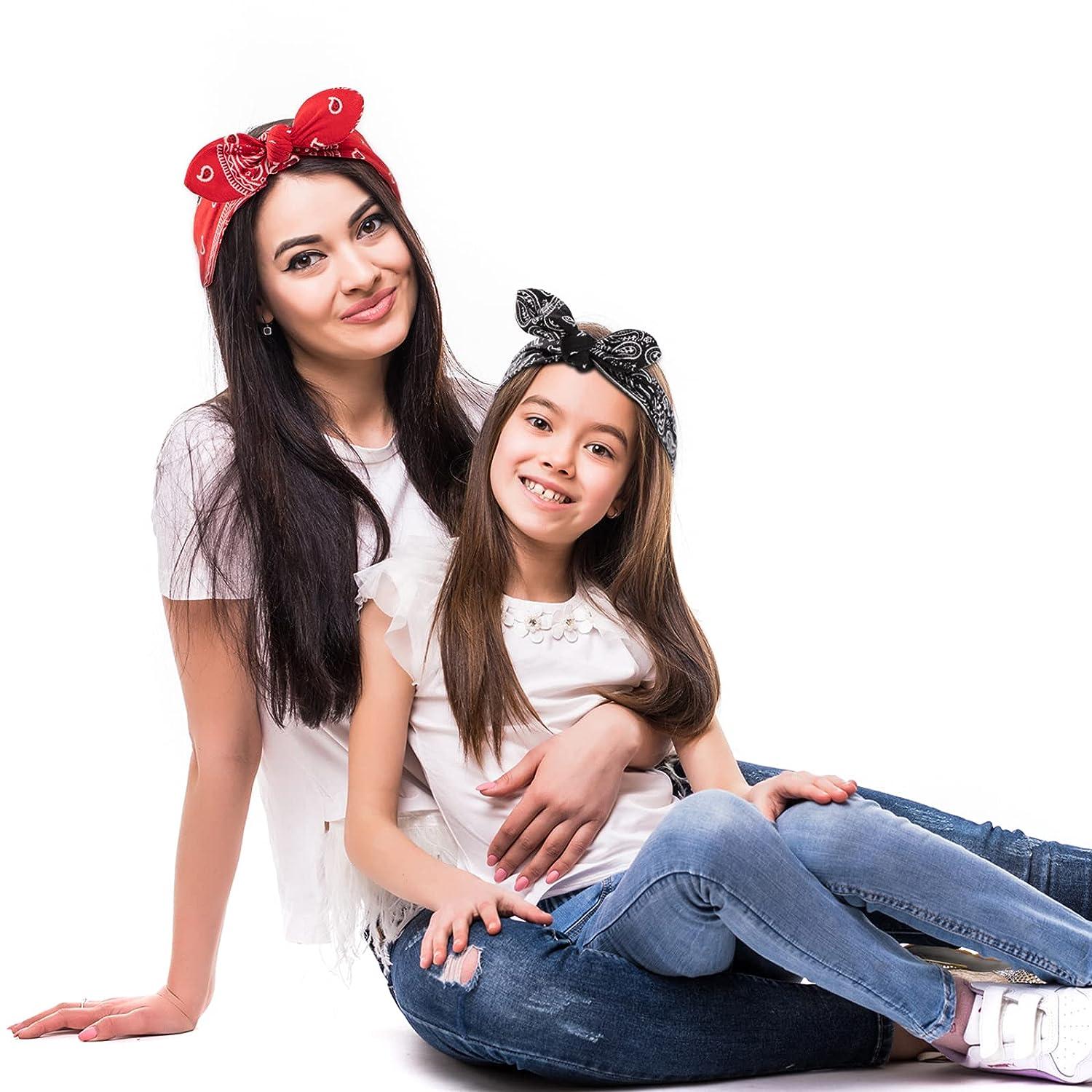 2 Pcs Retro Polka Dot Head Scarves – 1940s Land Girl Style Bow Headbands For Women, Red & Black Boho Vintage Accessory