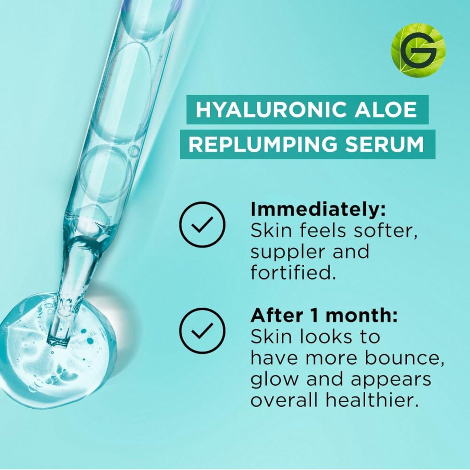 Garnier Aloe Vera Serum With HYALURONIC ACID and Aloe Vera Replumping and  Hydrating Suppler Skin that Glows Healthier Looking Skin For Normal to  Combination Skin Vegan Formula 30ml | Buy Now with