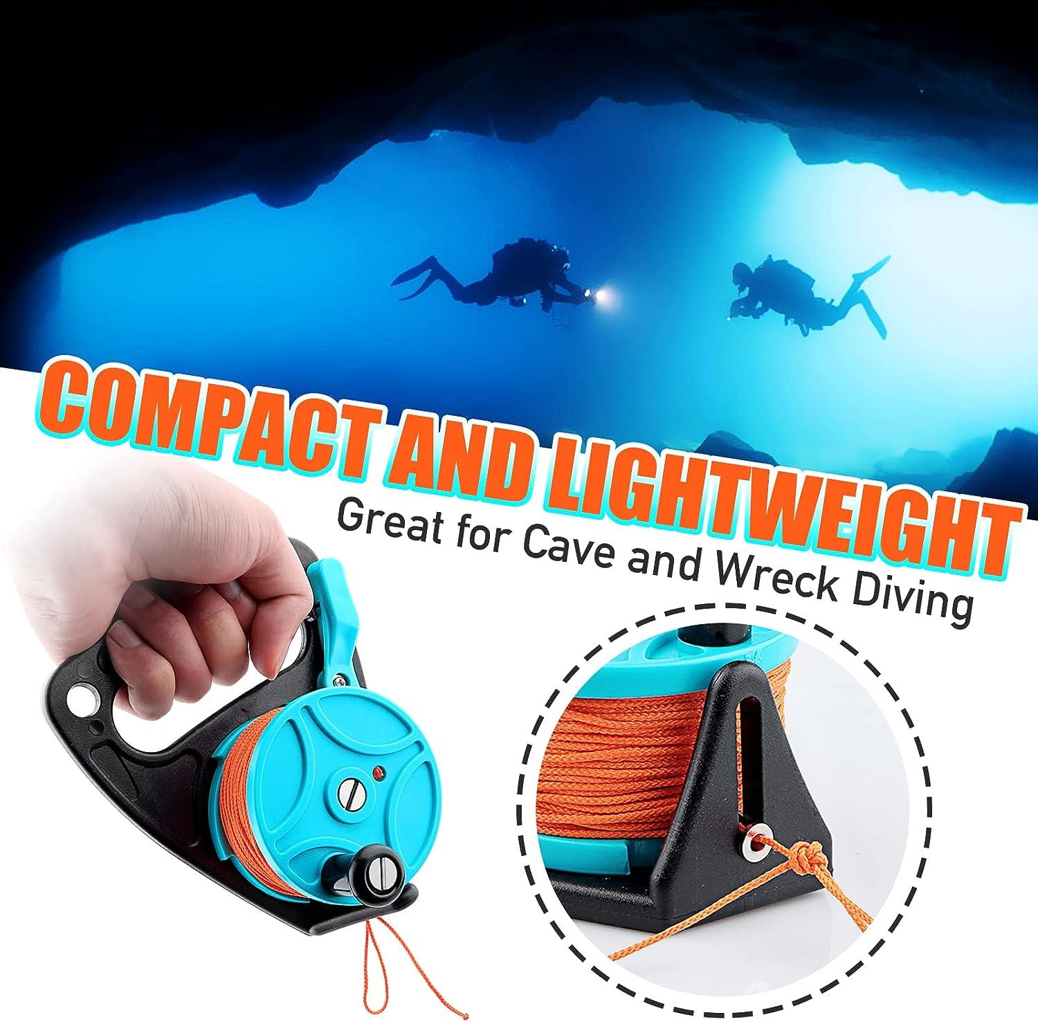 Scuba Dive Reel with Thumb Stopper, 150-foot High Visibility Retractable  Line Diving Reel Finger Spool with Handle Stop Switch for Cave and Wreck  Exploration, Kayaking Anchor, Spear Fishing, SMB Blue+Orange Line