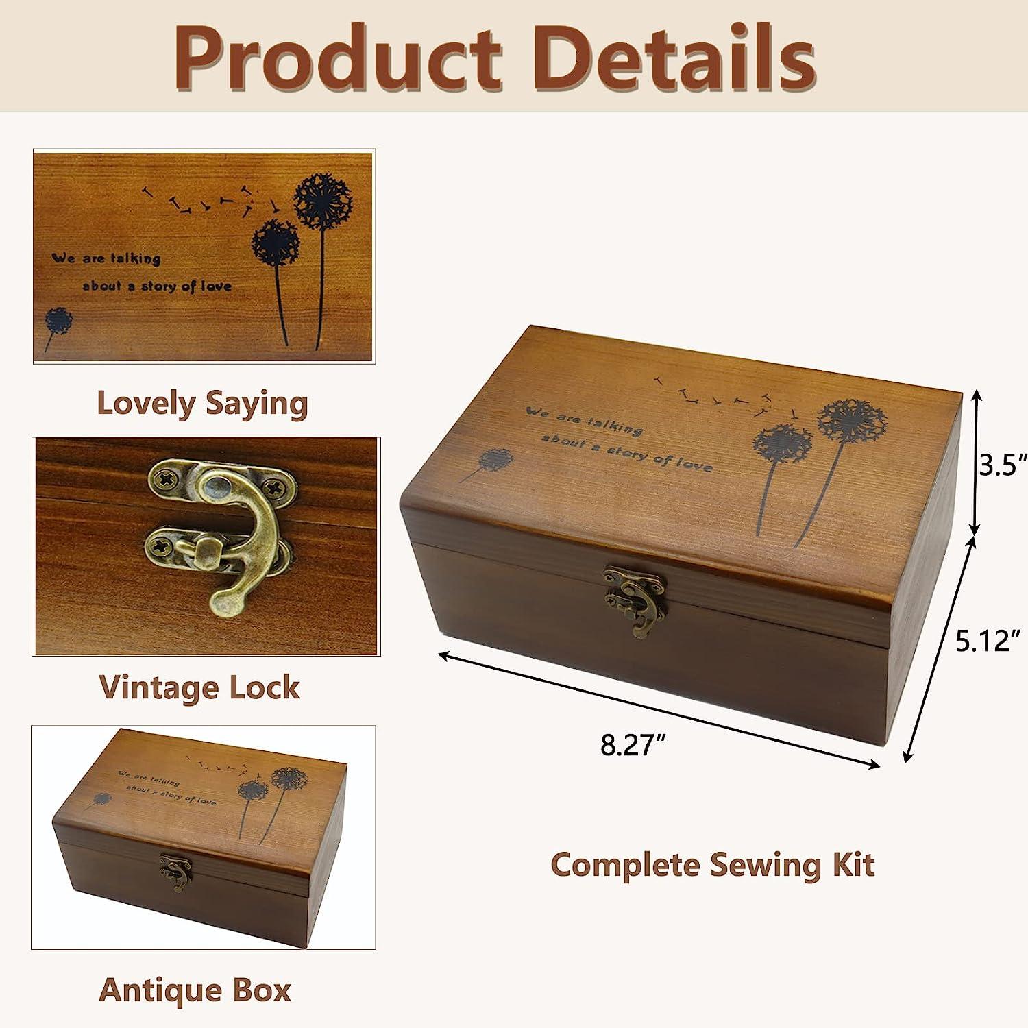 Wooden Sewing Box with Sewing Kit Accessories - Love to Stitch and Sew