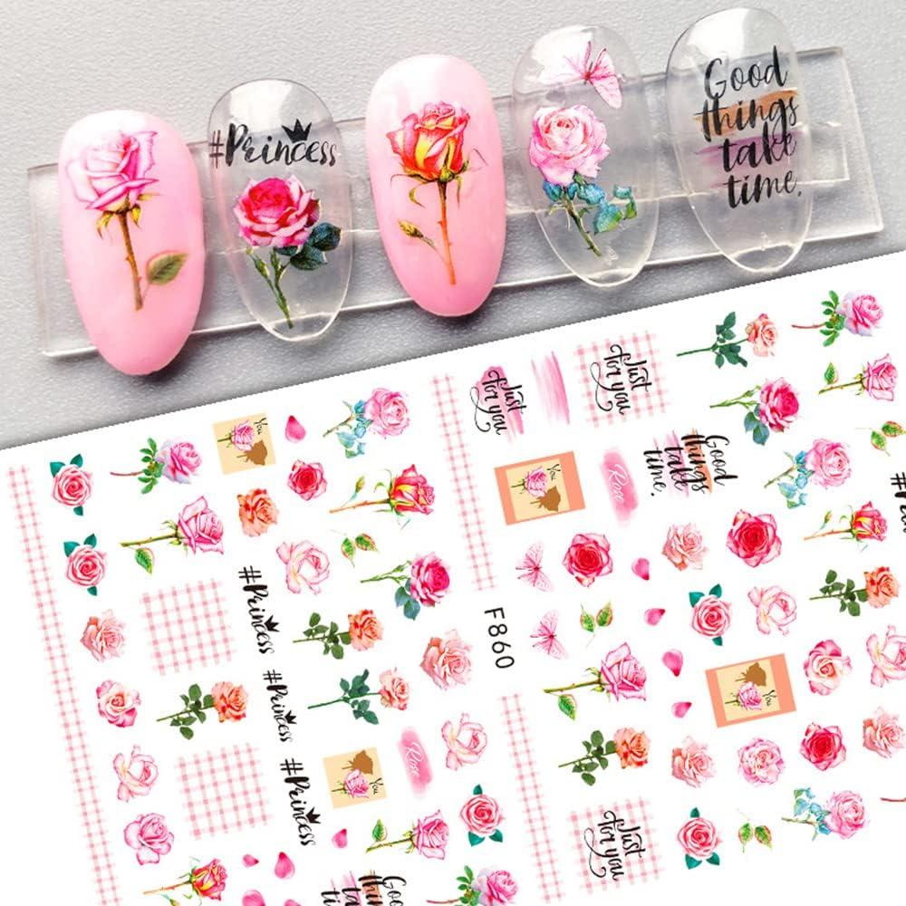 Flower Nail Art Stickers Decals 6Sheets Spring Rose 3D Self-Adhesive Nail Stickers  Flowers Rose Butterfly Design Nail Decals for Nail Art Women Girls Acrylic  Nails Decorations DIY Nail Art Supplies