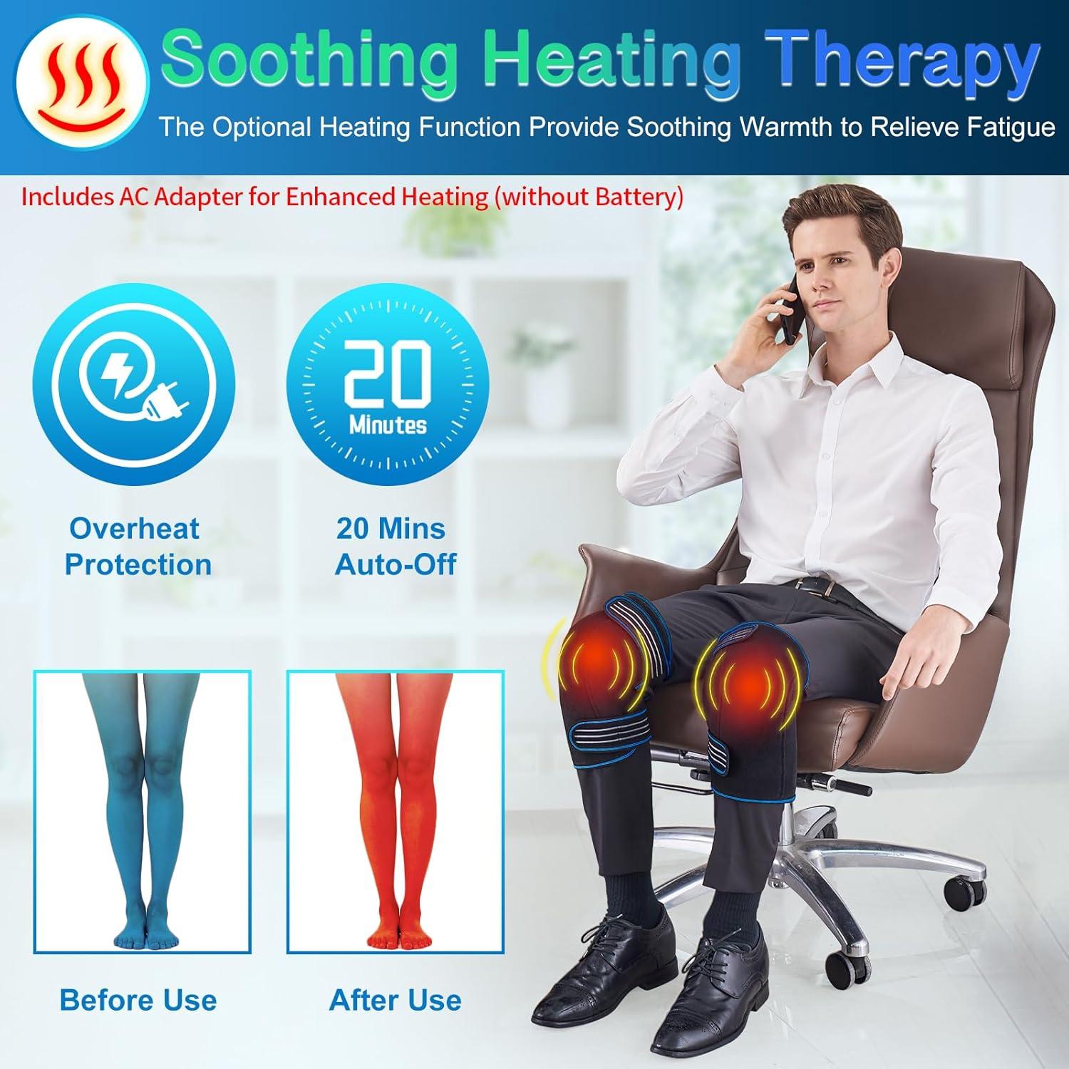 Knee Massager with Heat & Vibration | Heated Knee Brace for Pain Relief |  Adjustable 3 Modes & Levels | AC Adapter Included | Buy Now with Express  International Delivery