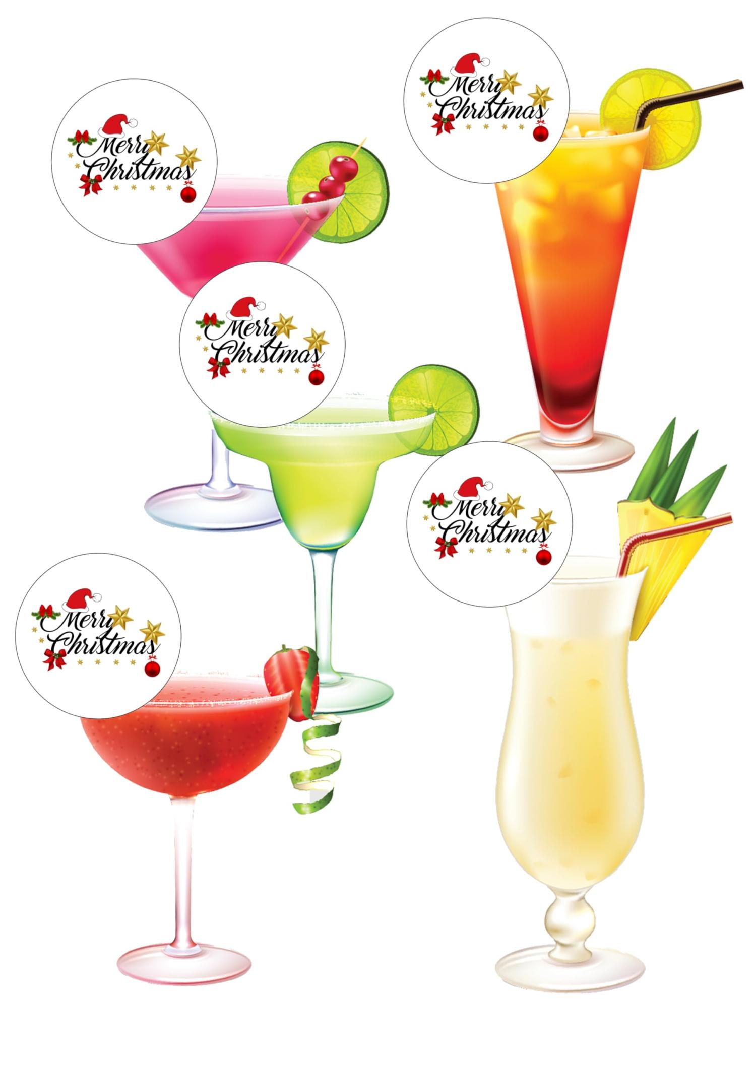 15 PreCut Merry Christmas Party Edible Wafer Paper Cocktail Drinks