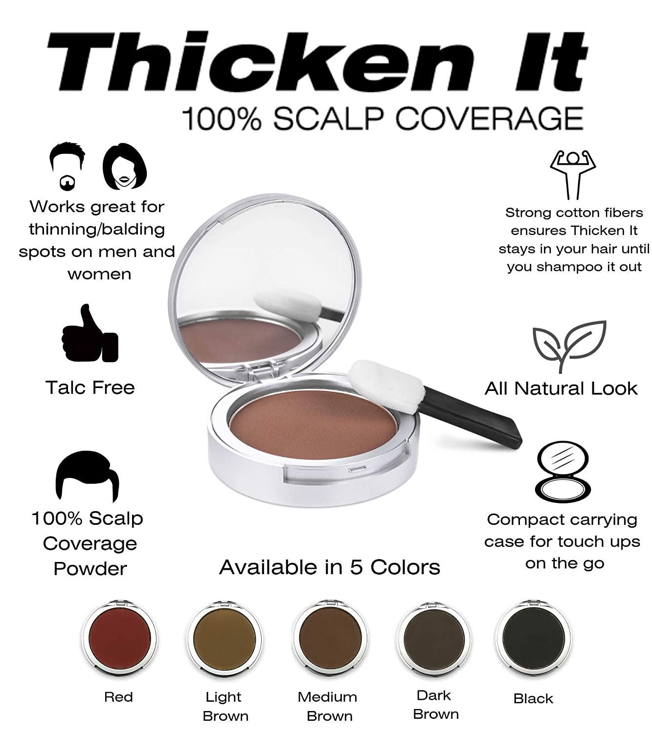 Thicken It 100 Scalp Coverage Hair Powder DARK BROWN TalcFree .32
