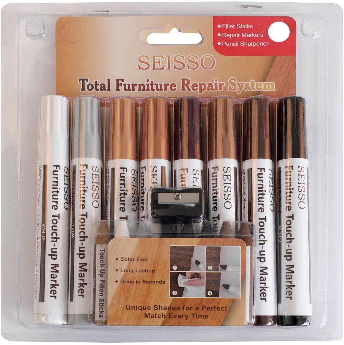 Furniture Repair Kit Wood Repair Markers Wood Repair Pen With Wax Sticks  And Wax Sharpener For Stains Scratches Floors 17PCS/Kit