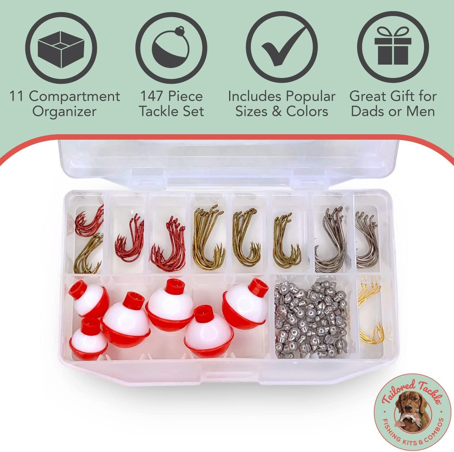 Tailored Tackle Fishing Kit 147 Pc of Gear Tackle Box with Tackle Included  Fishing Hooks Fishing Bobbers Starter Fishing Equipment and Accessories for  Live Worms Artificial Bait