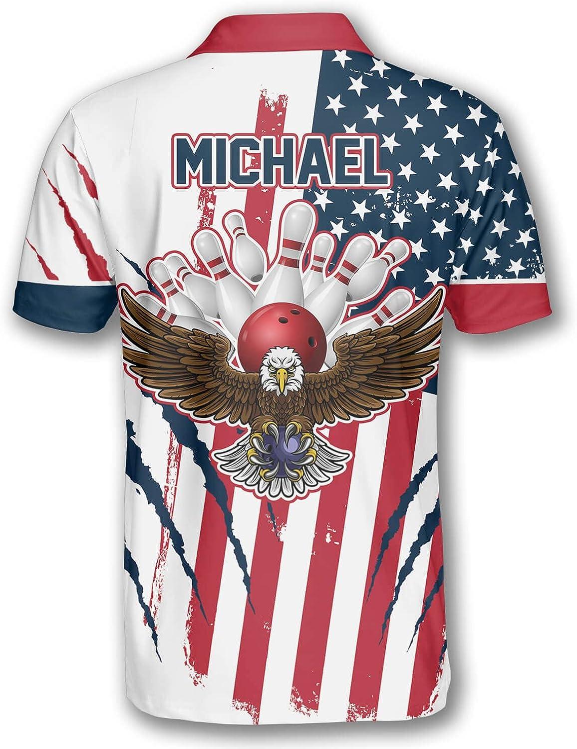 Custom Name And Team Name Bowling Hawaiian Shirt For Men, Eagle Men's