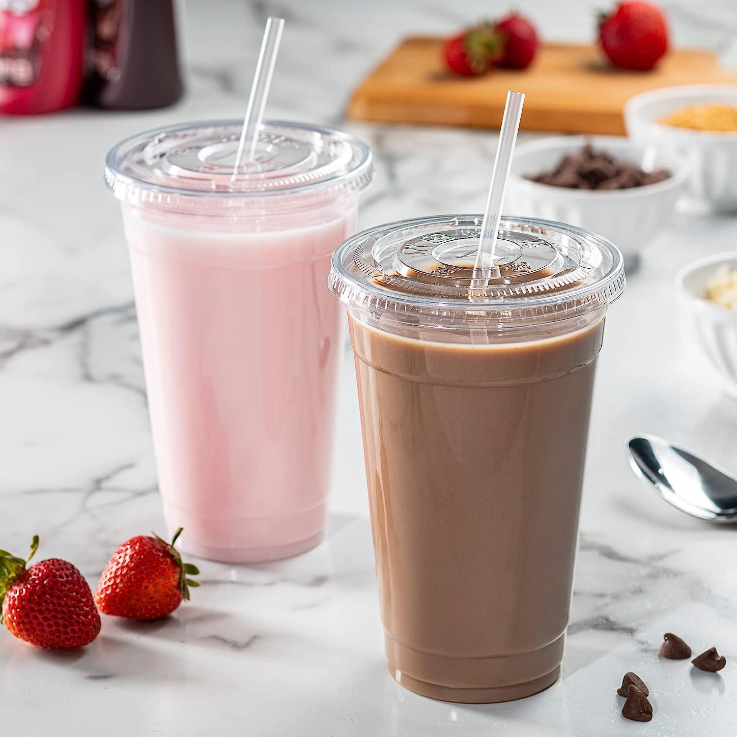 Comfy Package 24 oz. Crystal Clear Plastic Cups with Flat Lids - 100 Sets |  Buy Now with Express International Delivery | GoSupps.com
