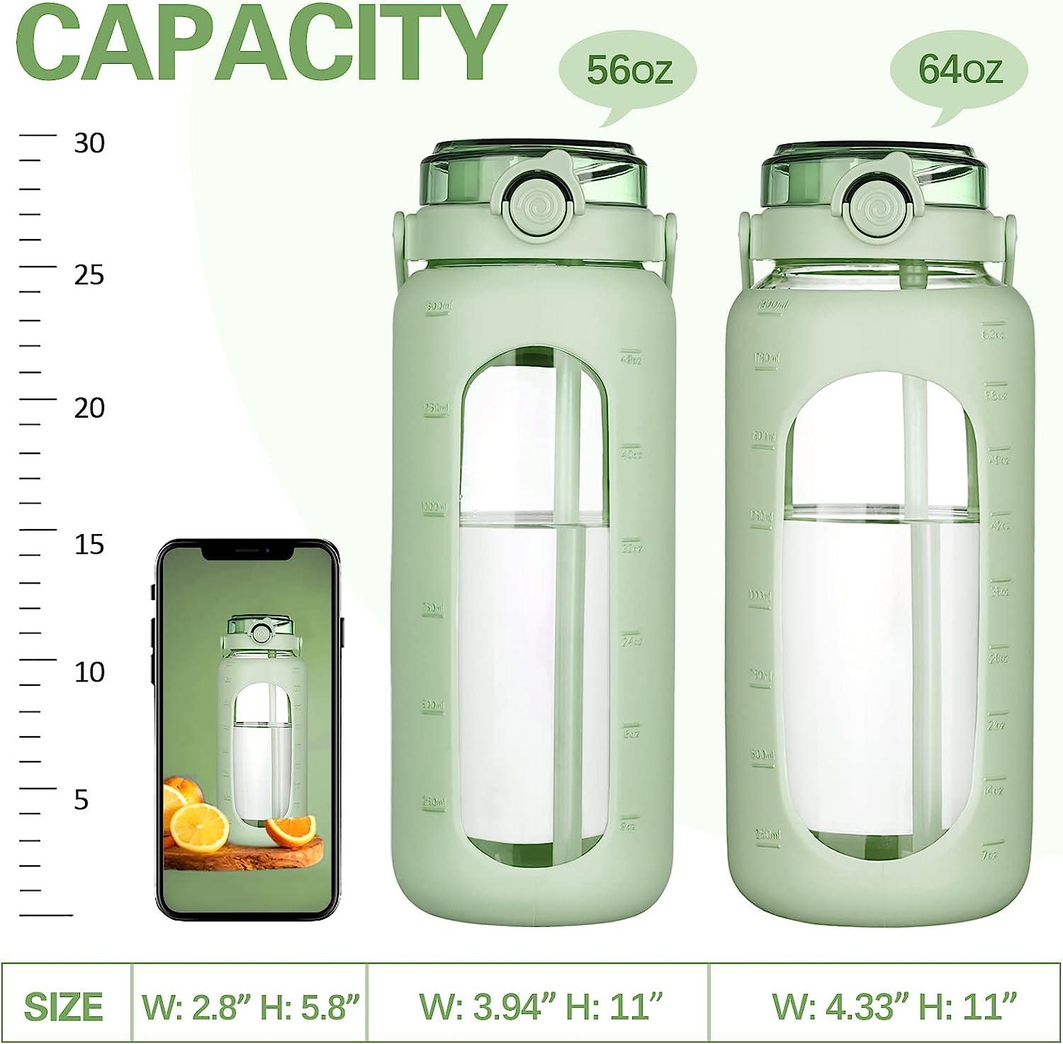 64oz Glass Water Bottles With Straw, Glass Bottle With Silicone Sleeve And  Time Marker, For Gym Hom