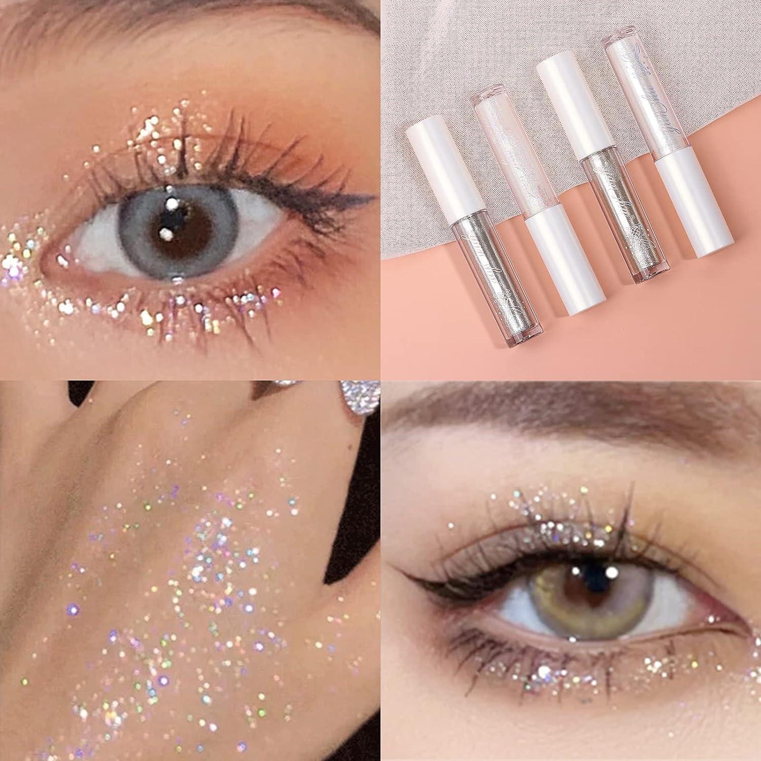 Erinde Liquid Glitter Eyeshadow Eyeliner, Korean Makeup,, Tear Drop,  Shimmer Metallic, Lightweight Water Texture, Long Wearing