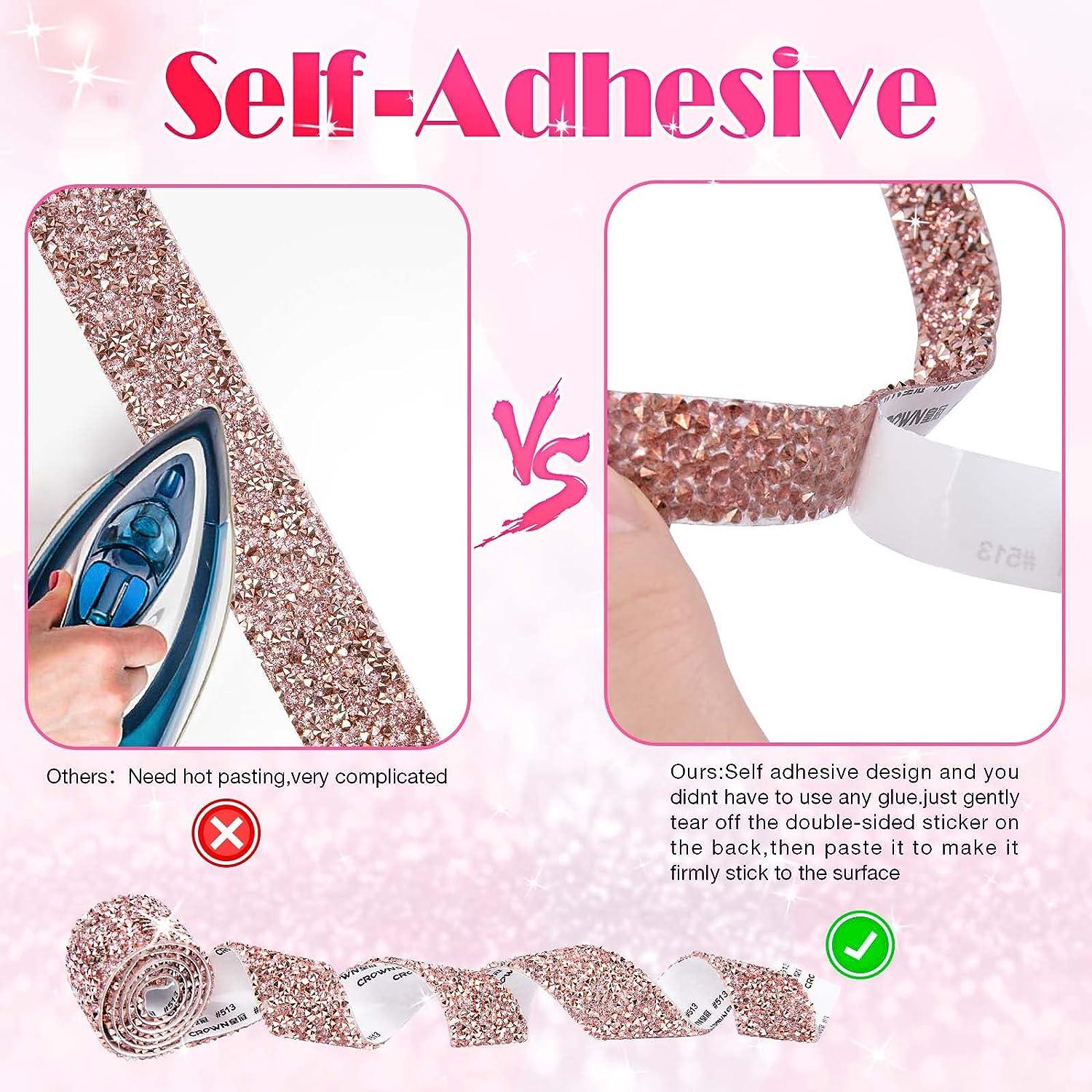 1pc Pink Self-adhesive Rhinestone Strip Roll For Diy Crystal Rhinestone  Tape With Hot Melt Adhesive For Hot Fix Application
