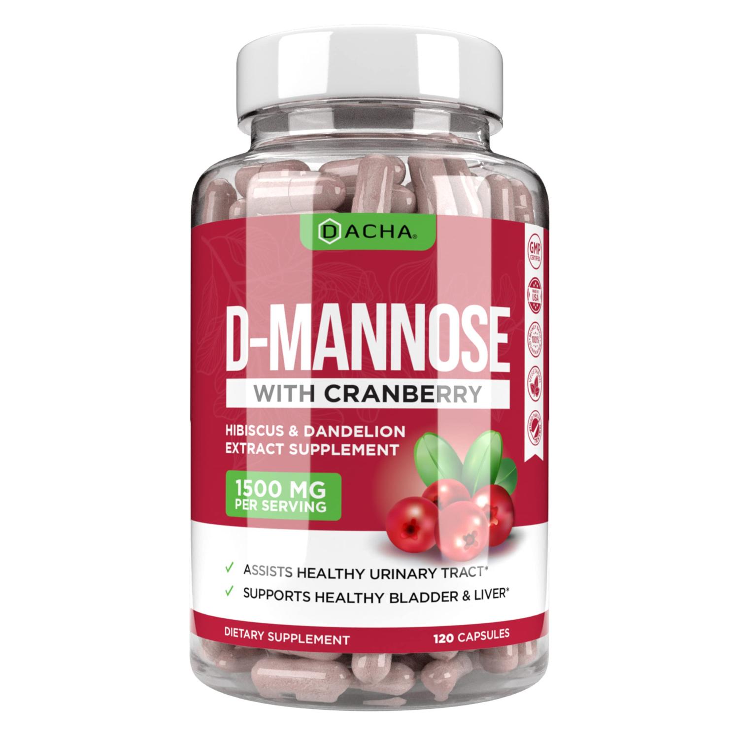 Natural DMannose Capsules 4in1 Formula 120 CAPS, 1500 MG Cranberry